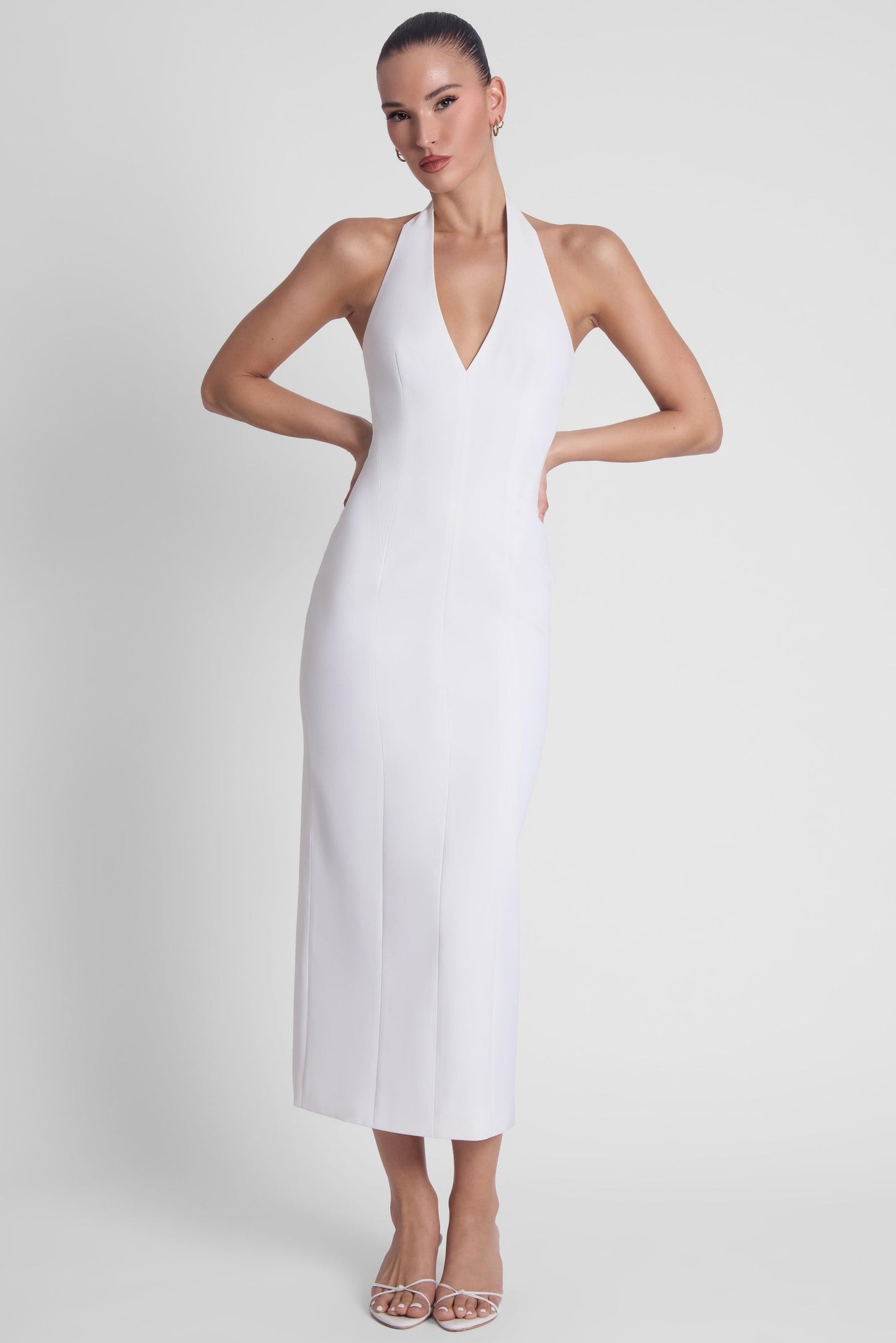 Elegant Collection | White Midi Dress with Halter Neck Design | Flattering Silhouette for Timeless Style 2