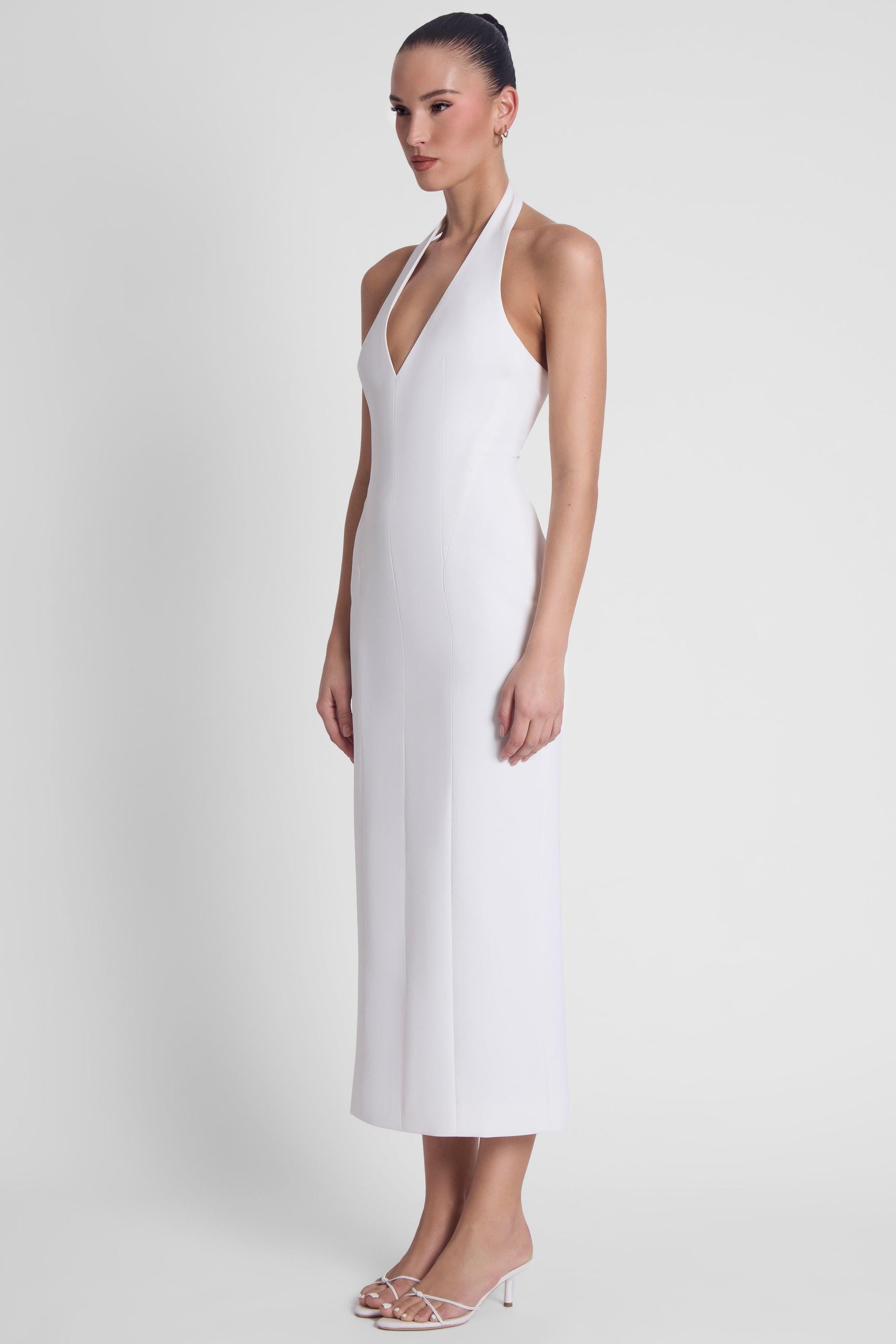 Elegant Collection | White Midi Dress with Halter Neck Design | Flattering Silhouette for Timeless Style 4