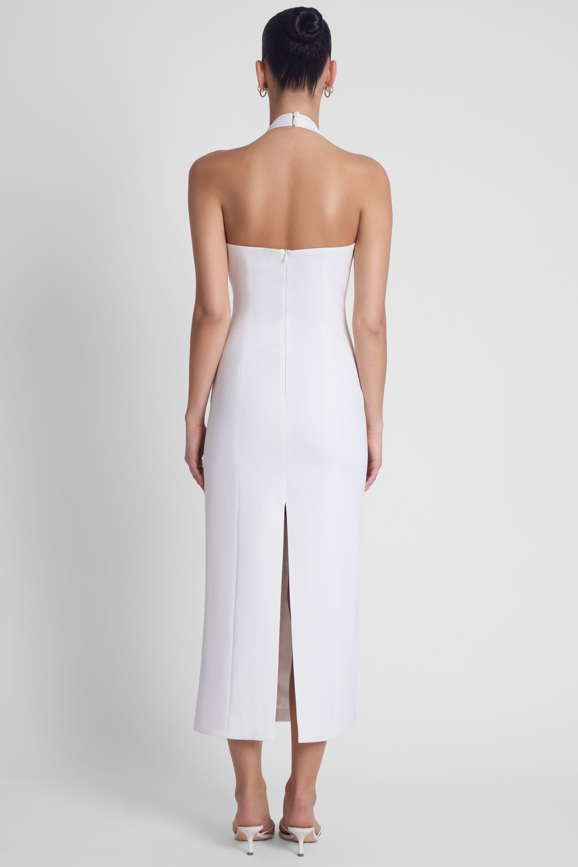 Elegant Collection | White Midi Dress with Halter Neck Design | Flattering Silhouette for Timeless Style 5