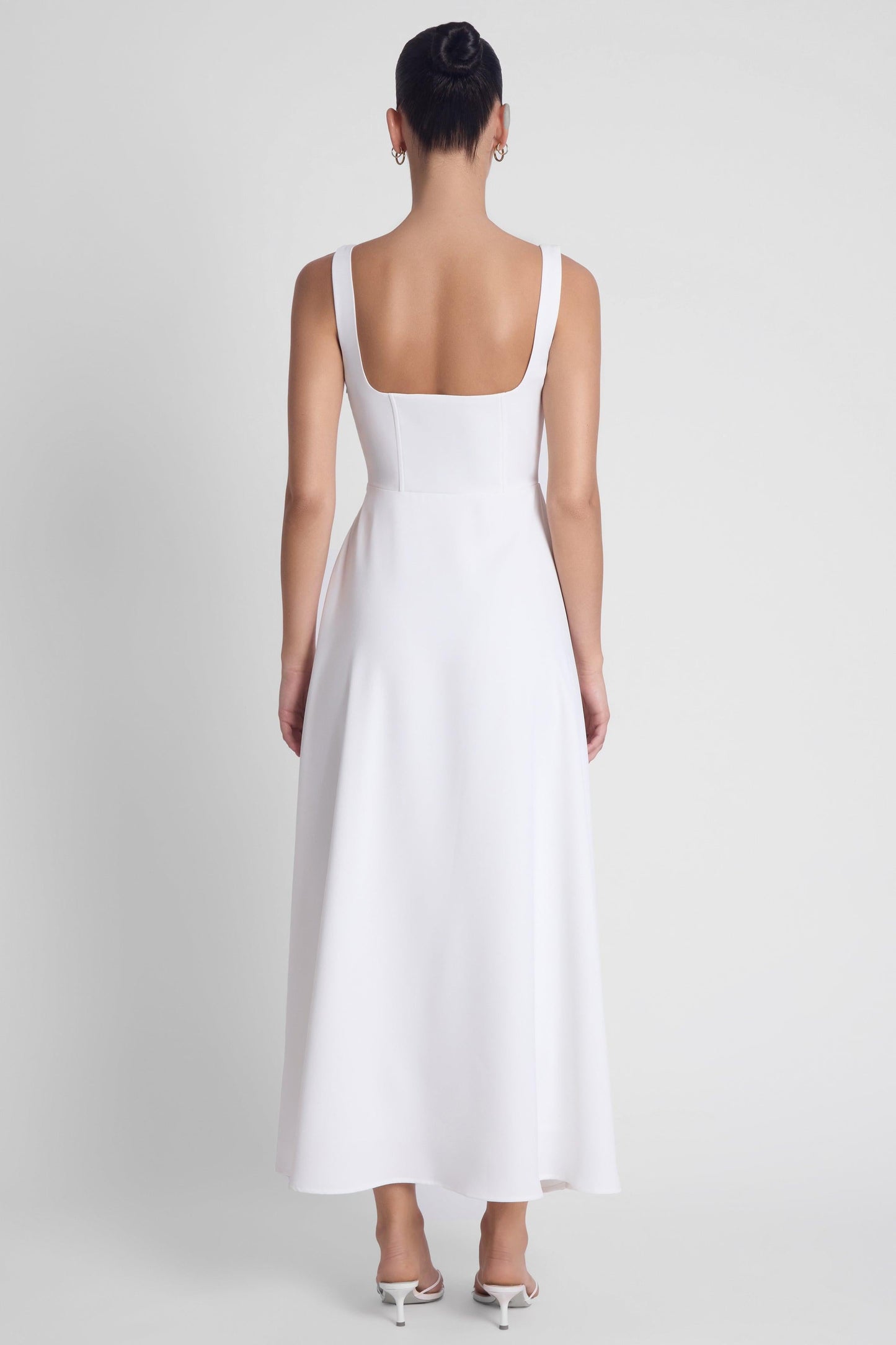 Elegant Collection | White Midi Dress with Square Neckline & Corset Design | Sophisticated Style for Any Occasion 5