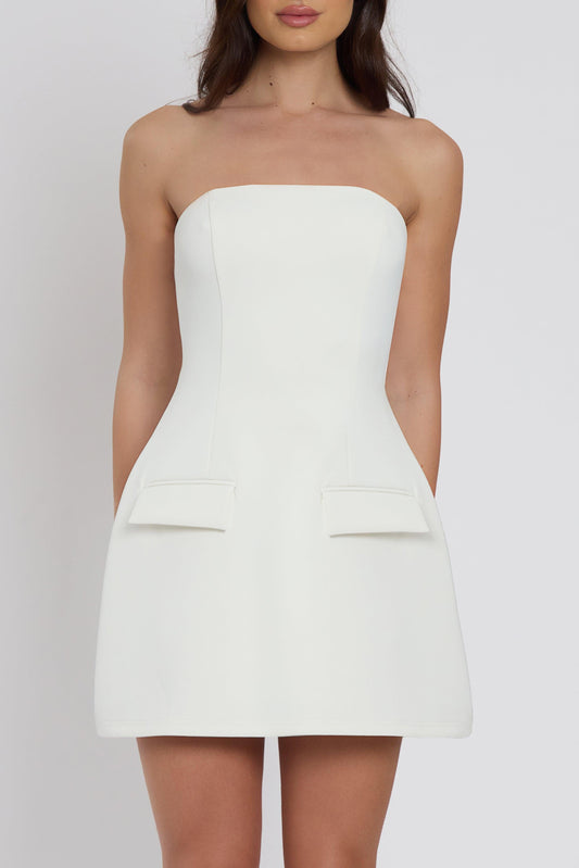 Elegant Collection | Women's White Mini Dress with Strapless Design | Chic Style for Any Occasion 0