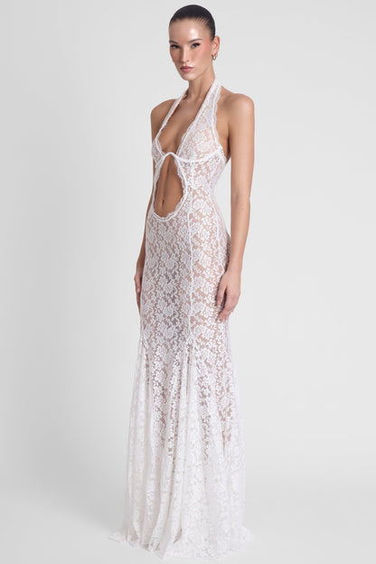 Elegant Lace Maxi Dress | White Maxi Dress with Flared Hemline & Wired Bustier for Stunning Silhouette 3