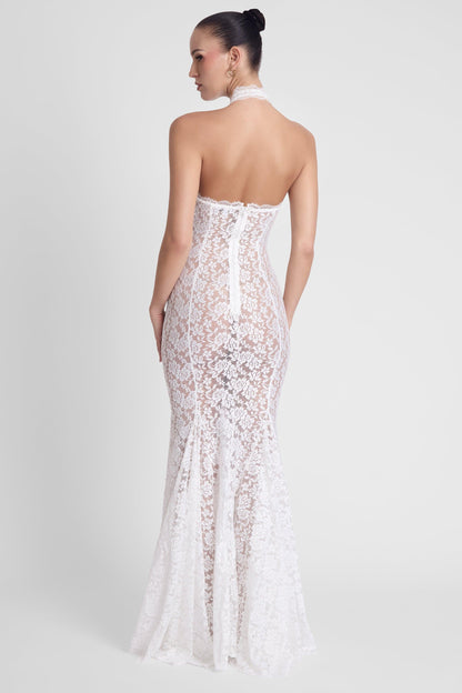 Elegant Lace Maxi Dress | White Maxi Dress with Flared Hemline & Wired Bustier for Stunning Silhouette 5