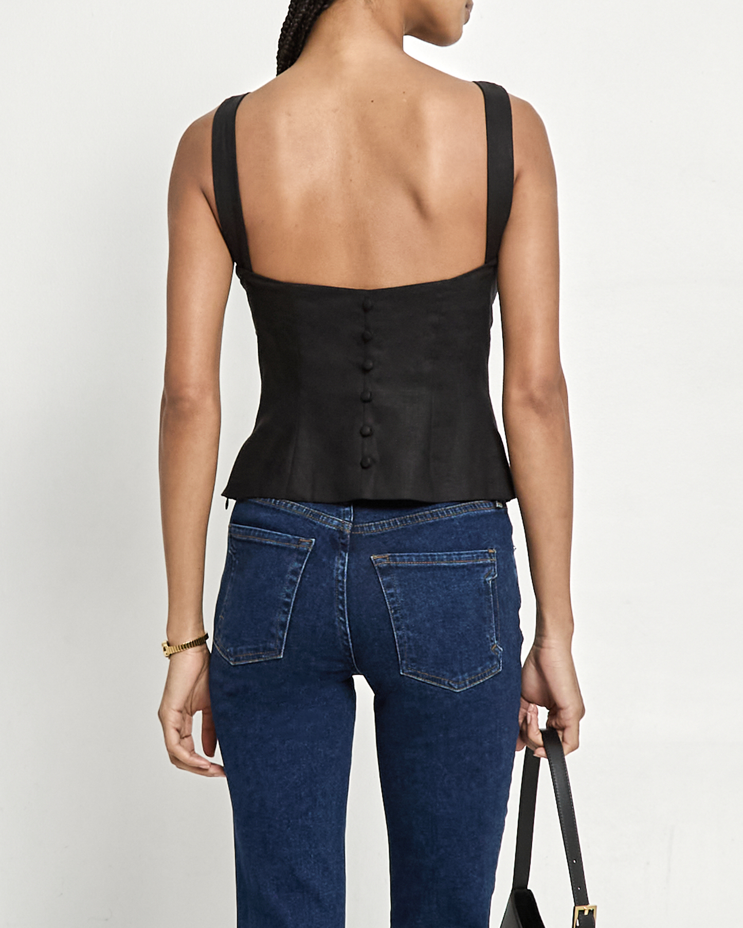 Elegant Linen Blouse for Women with High Neckline & Covered Button Back for Stylish Comfort 0