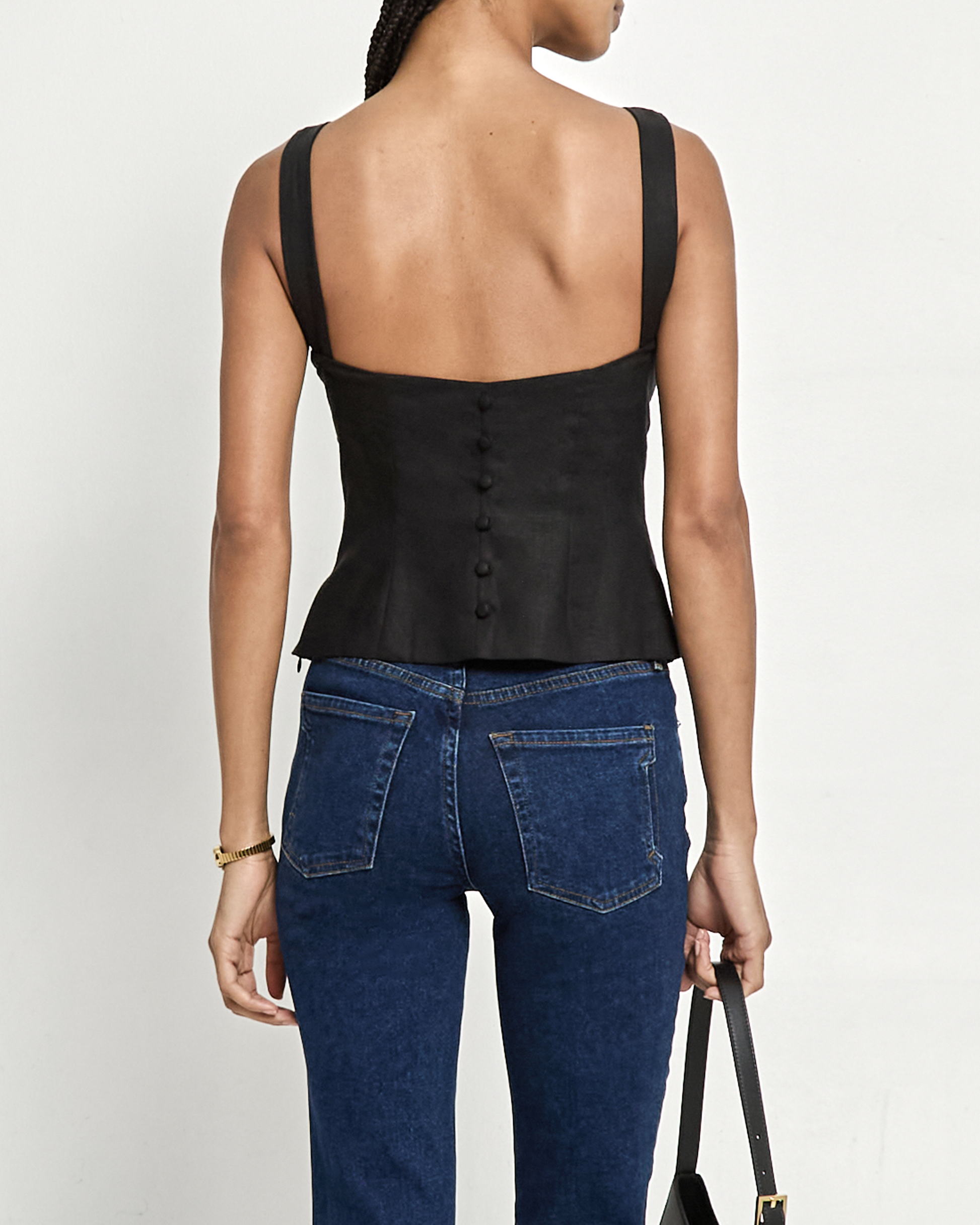 Elegant Linen Blouse for Women with High Neckline & Covered Button Back for Stylish Comfort 0