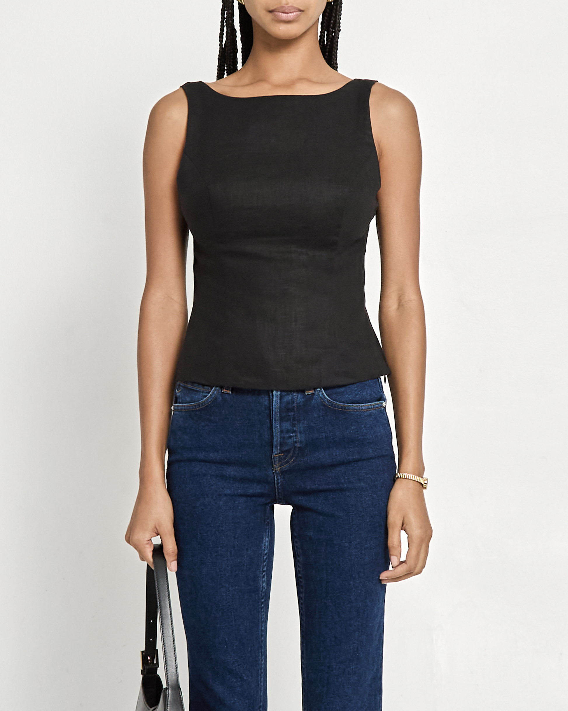 Elegant Linen Blouse for Women with High Neckline & Covered Button Back for Stylish Comfort 1