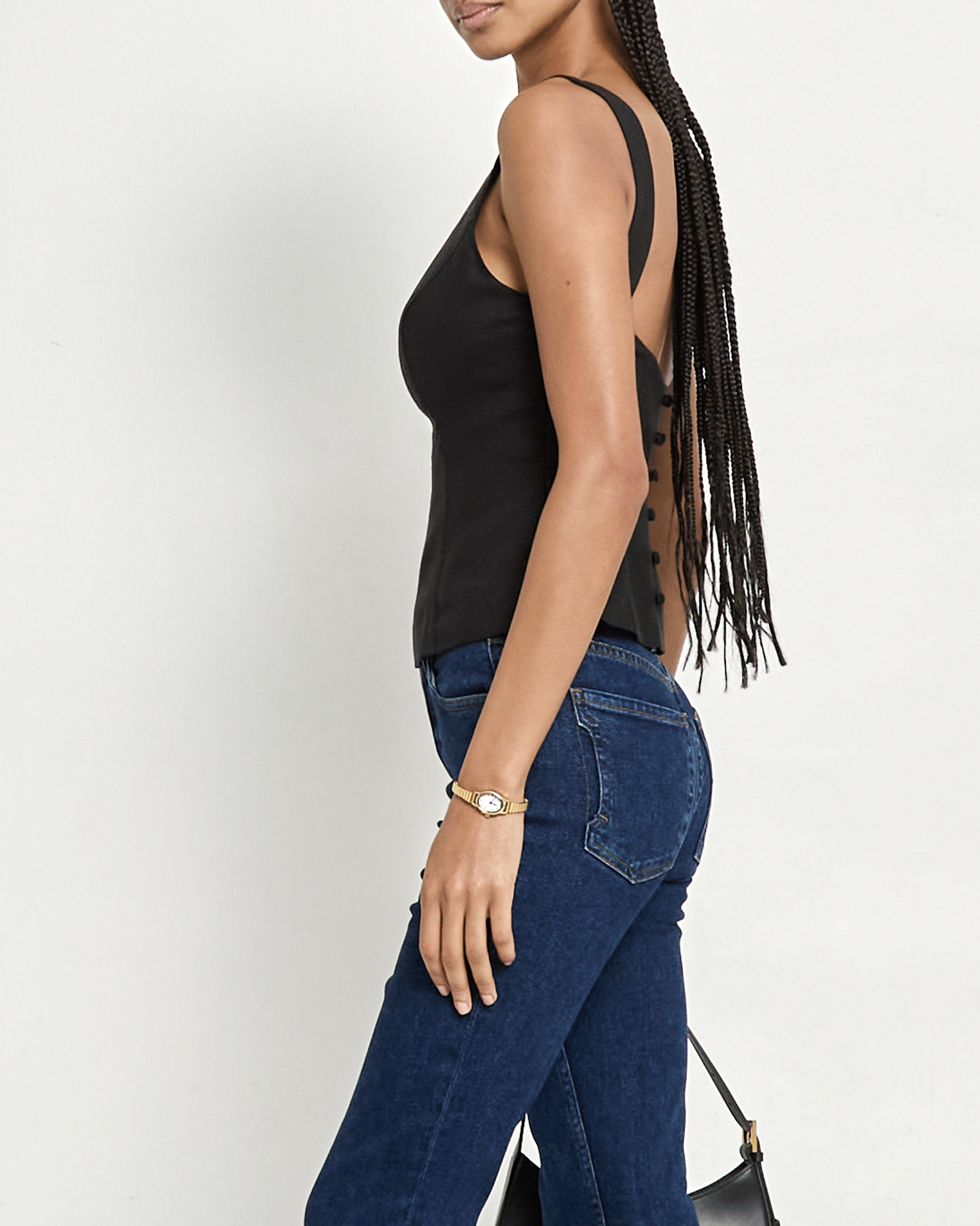 Elegant Linen Blouse for Women with High Neckline & Covered Button Back for Stylish Comfort 2