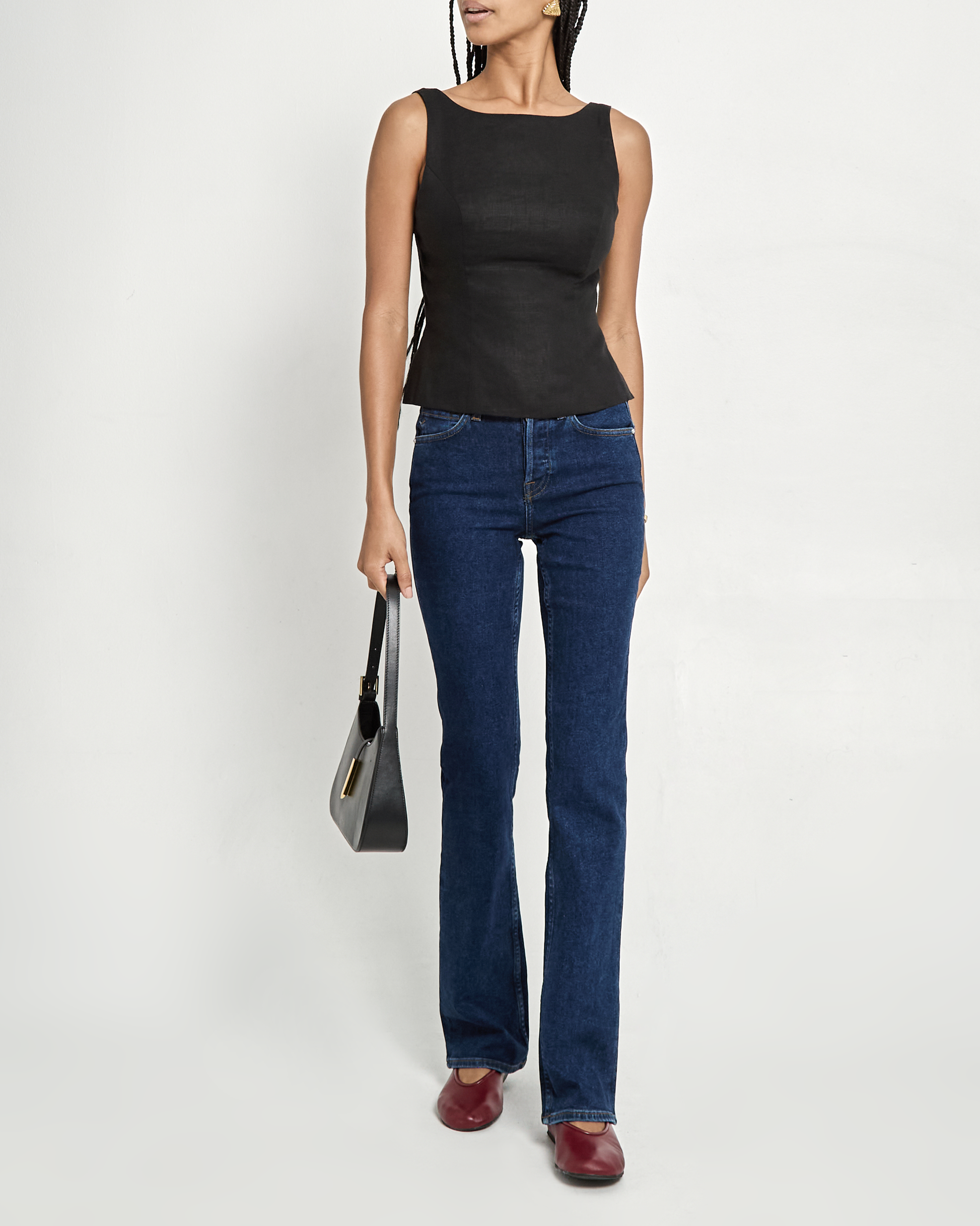 Elegant Linen Blouse for Women with High Neckline & Covered Button Back for Stylish Comfort 3