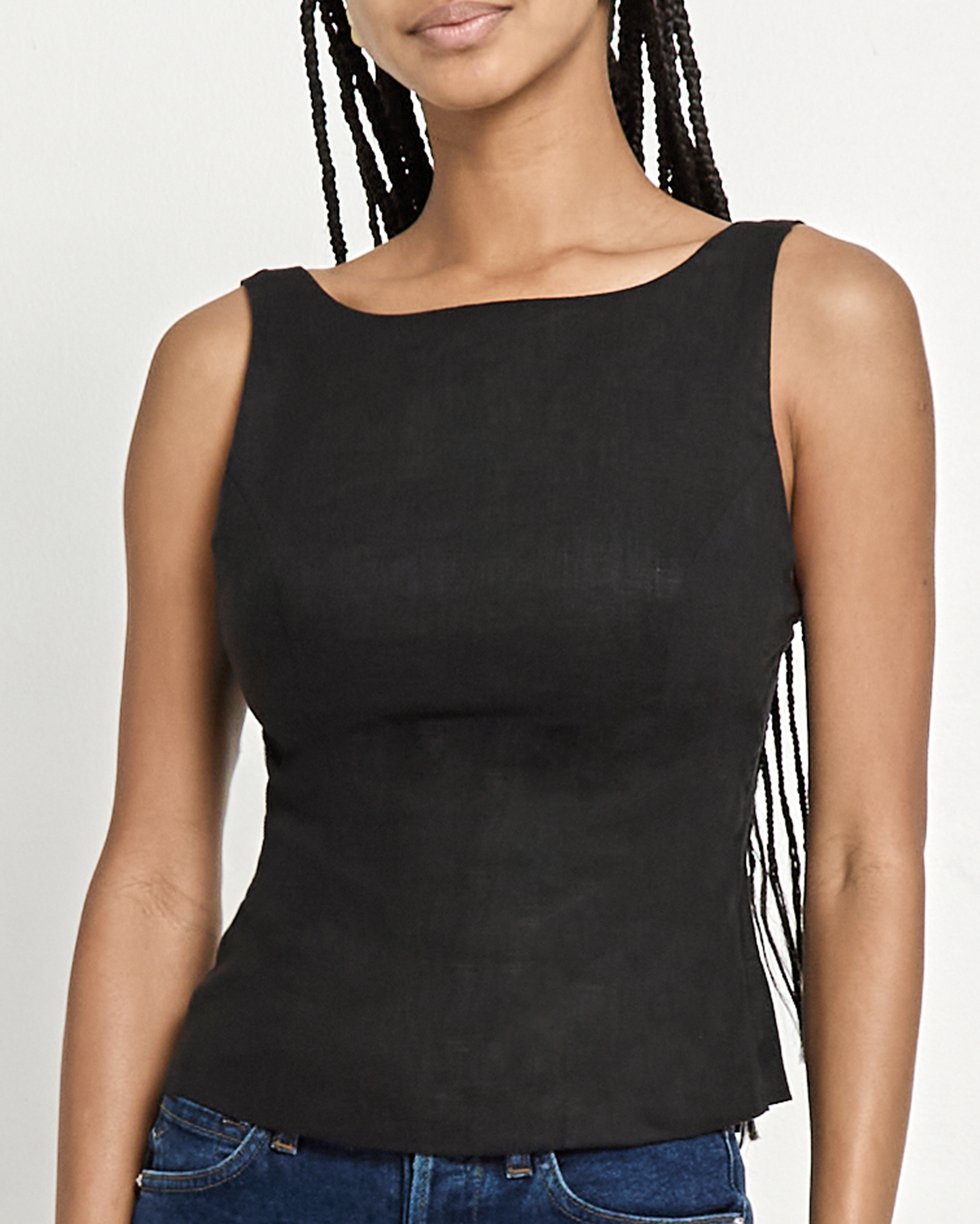 Elegant Linen Blouse for Women with High Neckline & Covered Button Back for Stylish Comfort 5