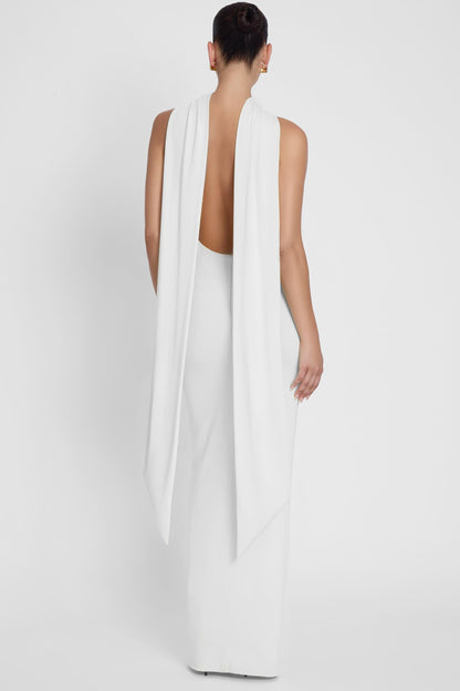 Elegant Maxi Dress Collection | White Maxi Dress with Open Back | Sculpting Stretch Jersey for Effortless Elegance 4