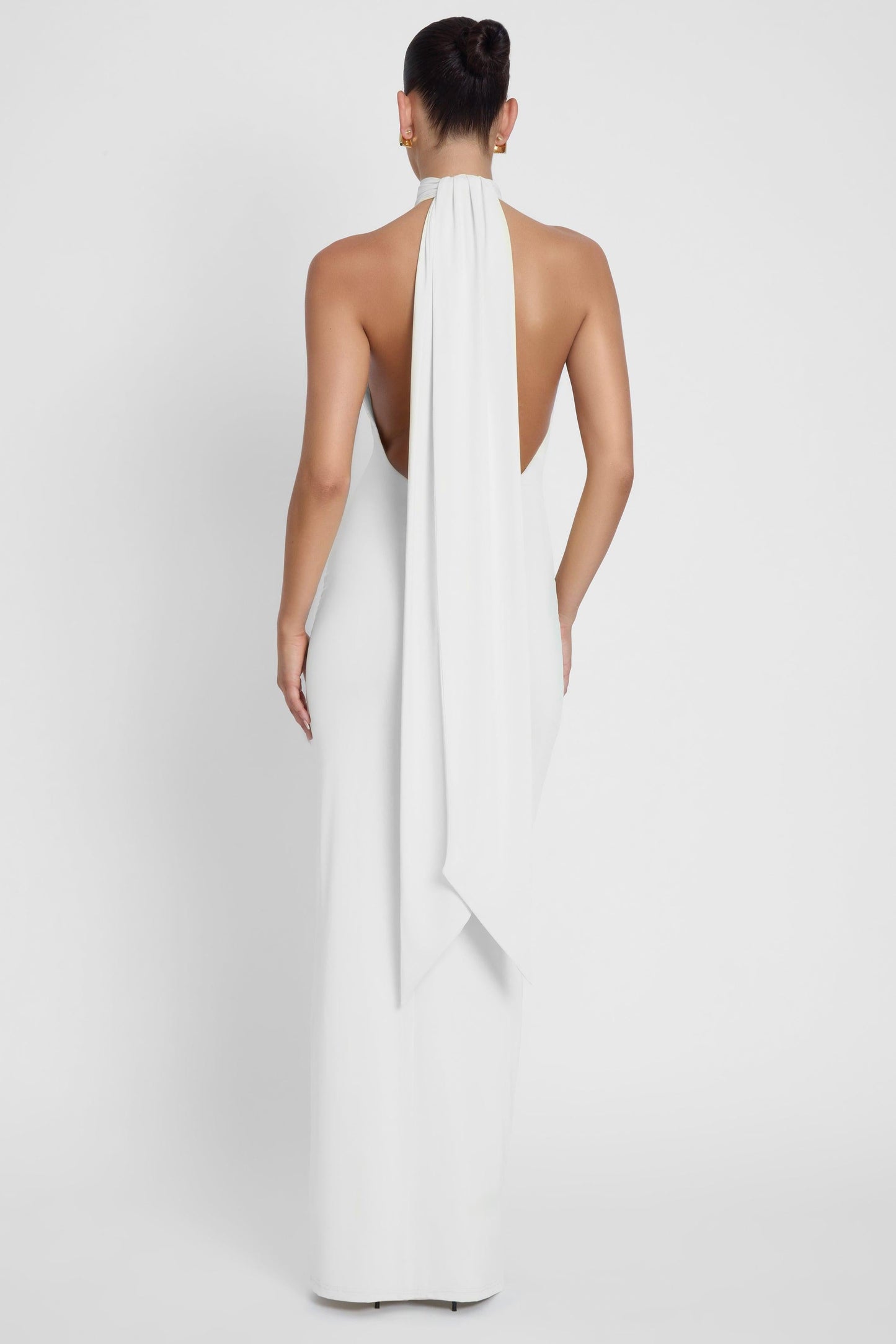 Elegant Maxi Dress Collection | White Maxi Dress with Open Back | Sculpting Stretch Jersey for Effortless Elegance 5