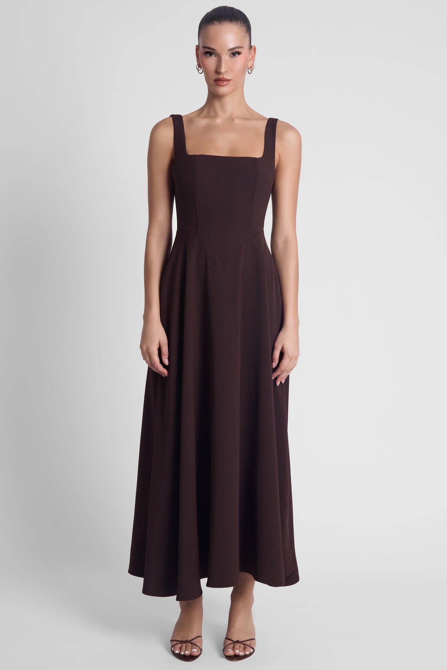Elegant Midi Dress | Midi Dresses for Women with Structured Waist | Chocolate Brown for Timeless Sophistication 0