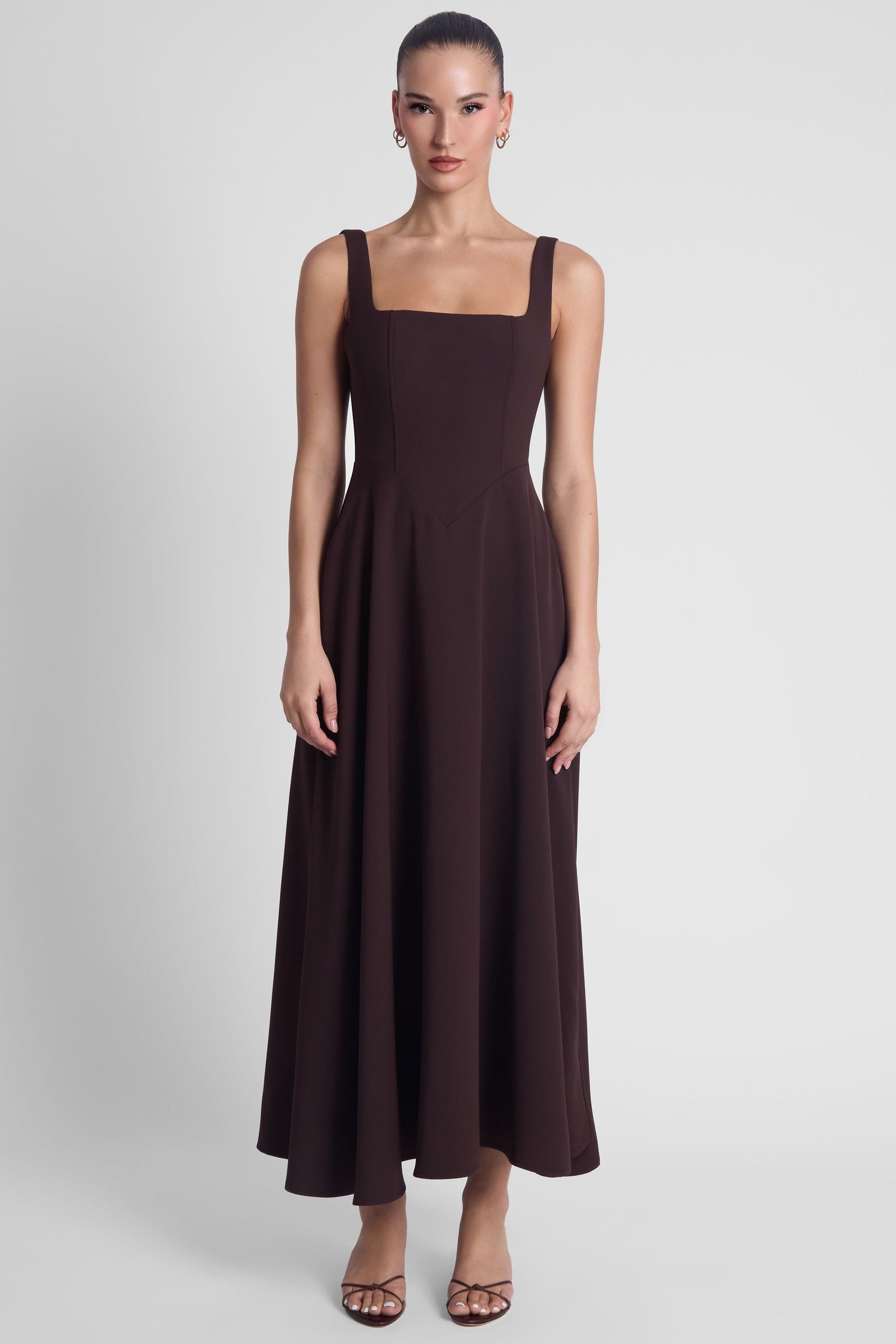 Elegant Midi Dress | Midi Dresses for Women with Structured Waist | Chocolate Brown for Timeless Sophistication 0