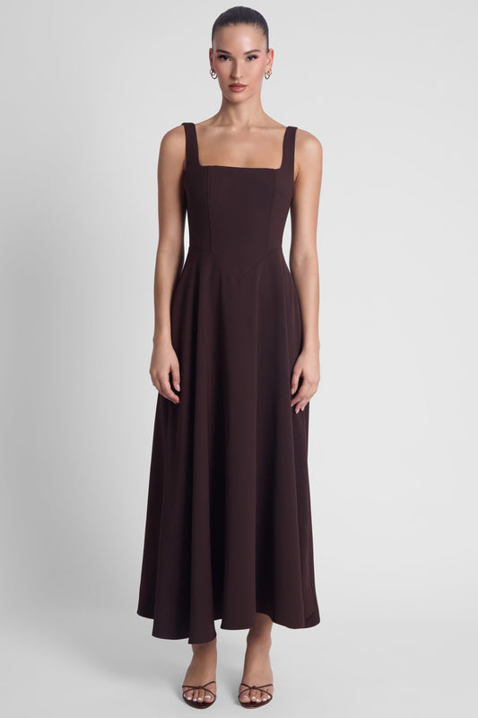 Elegant Midi Dress | Midi Dresses for Women with Structured Waist | Chocolate Brown for Timeless Sophistication 0