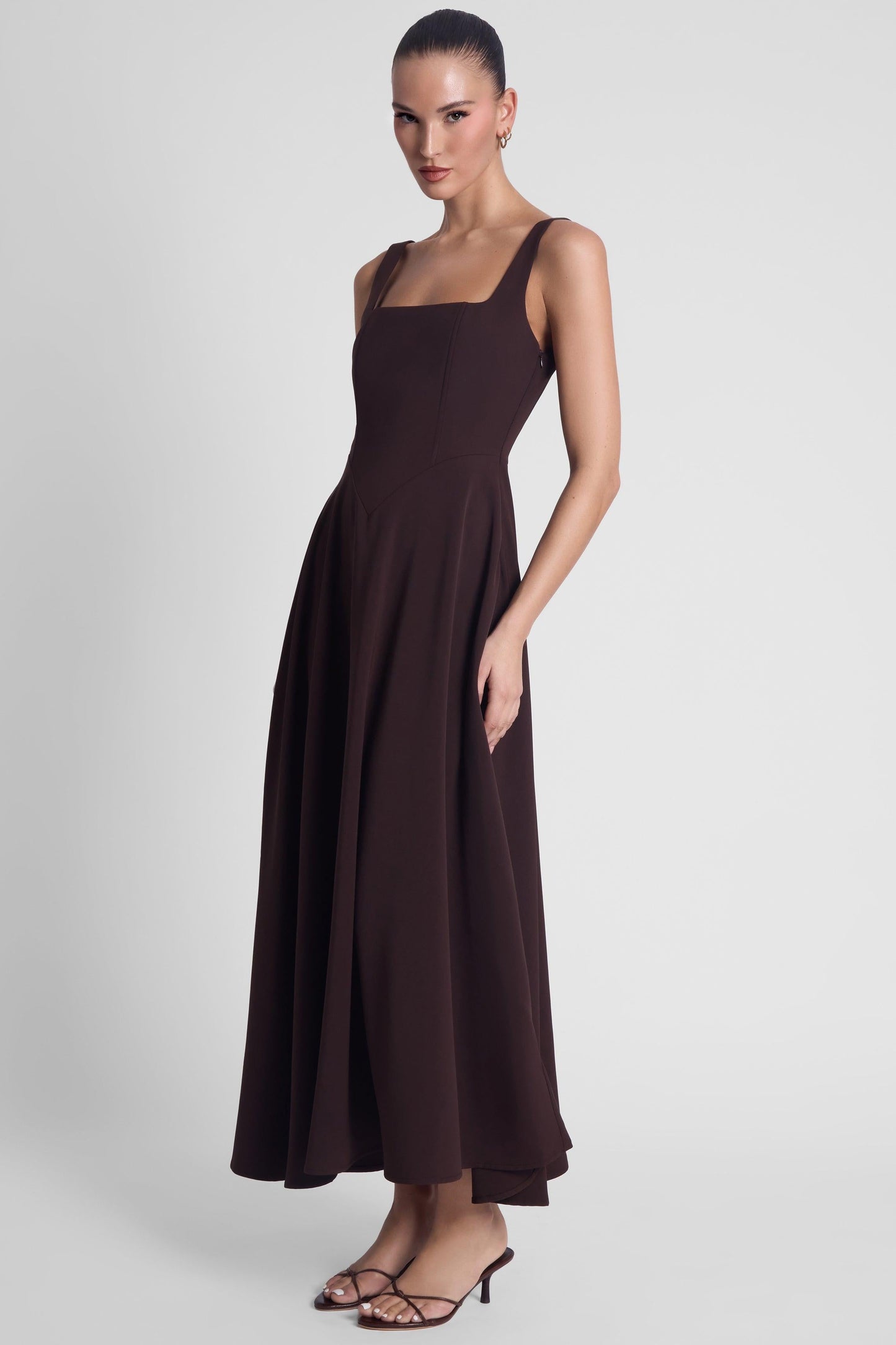 Elegant Midi Dress | Midi Dresses for Women with Structured Waist | Chocolate Brown for Timeless Sophistication 1