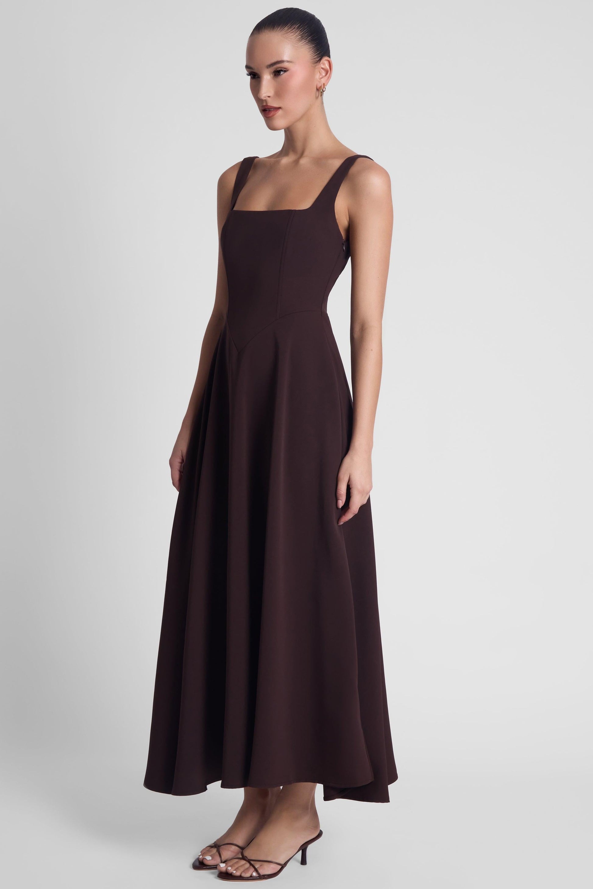 Elegant Midi Dress | Midi Dresses for Women with Structured Waist | Chocolate Brown for Timeless Sophistication 2