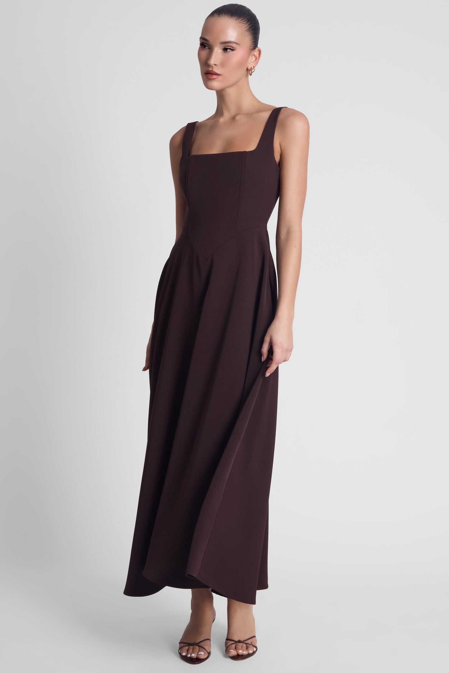 Elegant Midi Dress | Midi Dresses for Women with Structured Waist | Chocolate Brown for Timeless Sophistication 3