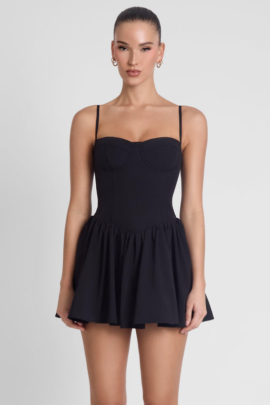 Elegant Mini Dress | Black Bustier Design with Flared Hemline for Effortless Style 0