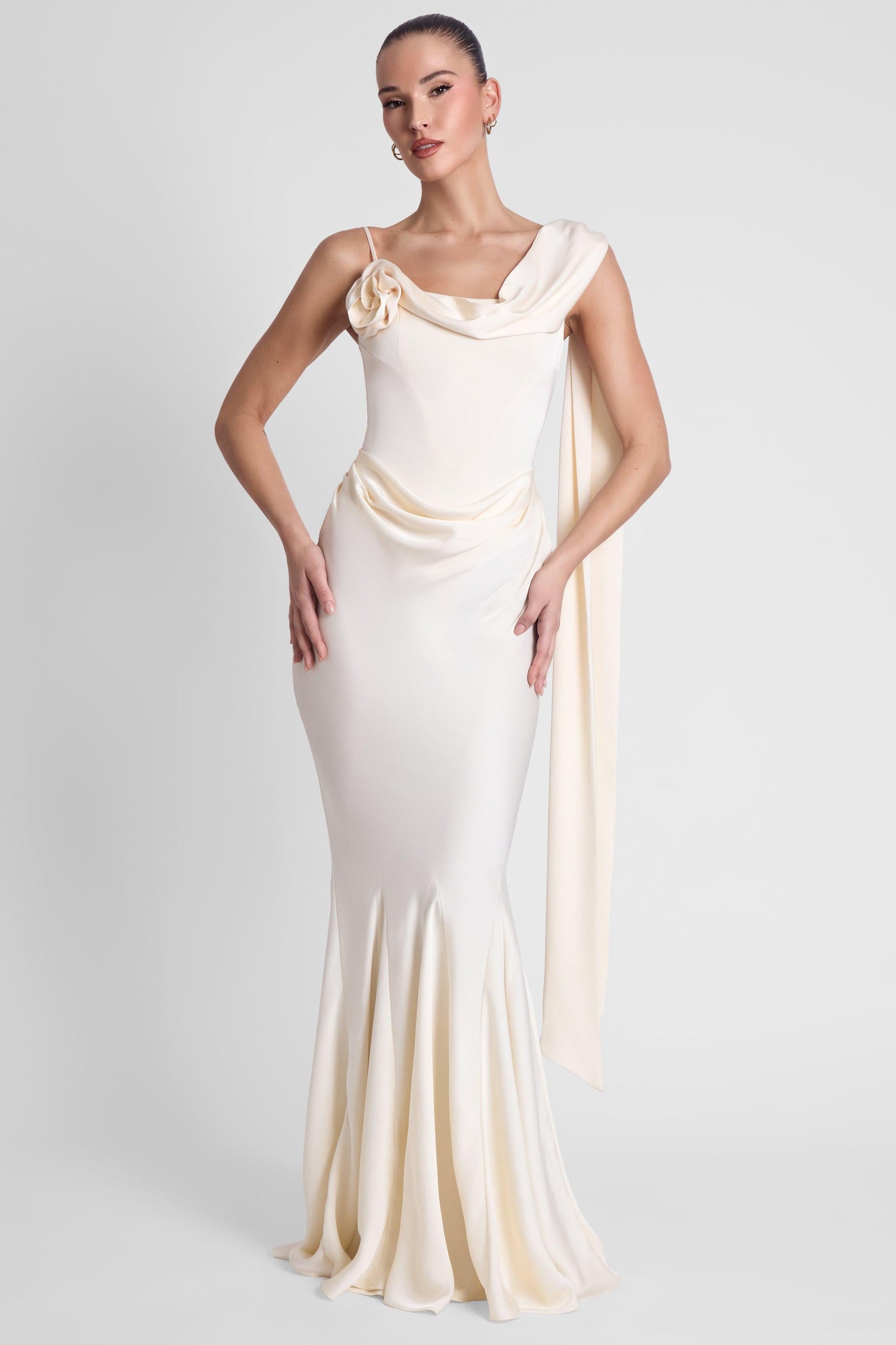 Elegant Satin Gown | Corset Design with Exquisite Draping for Timeless Style 1
