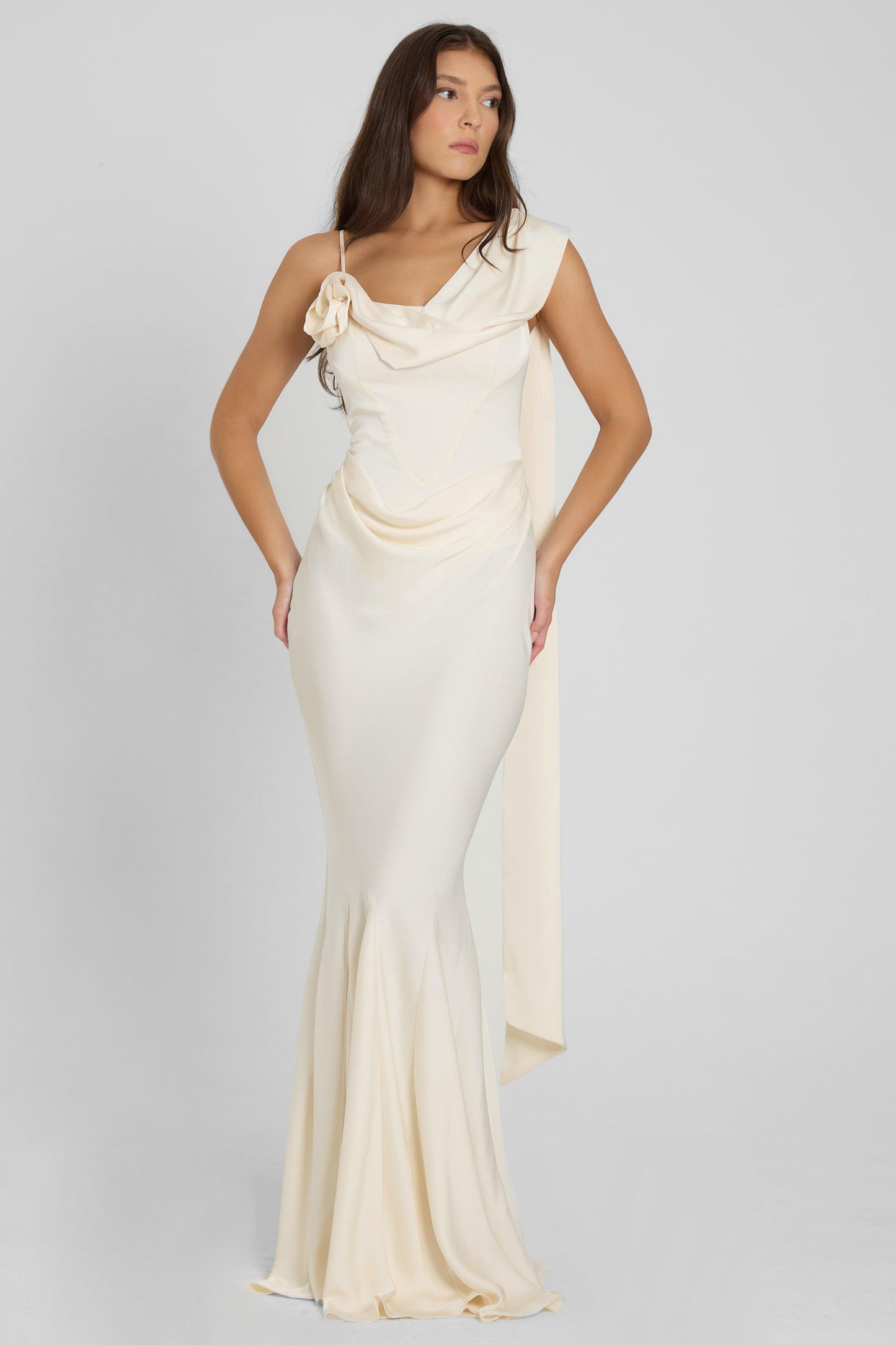 Elegant Satin Gown | Corset Design with Exquisite Draping for Timeless Style 5