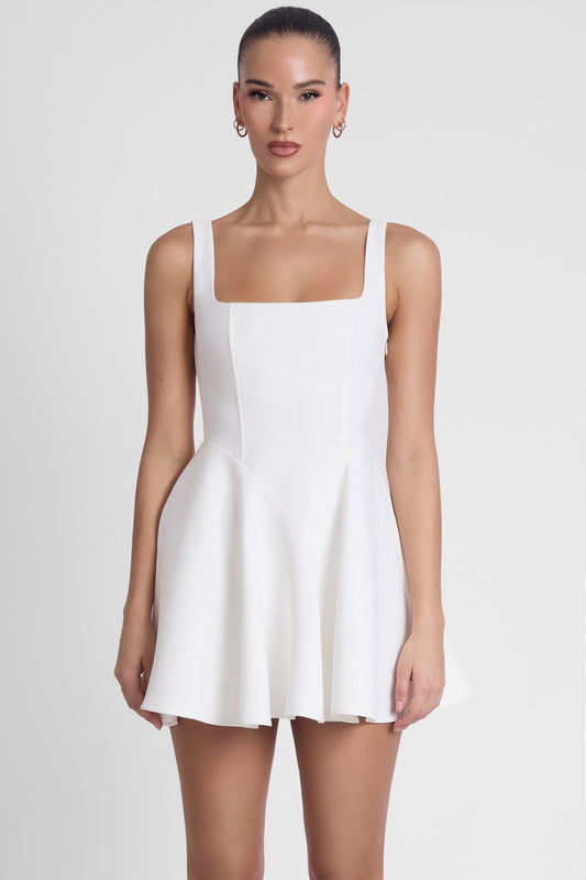 Elegant White Dress | Women's Corset Mini Dress with Square Neckline | Flattering Fit for Any Occasion 0
