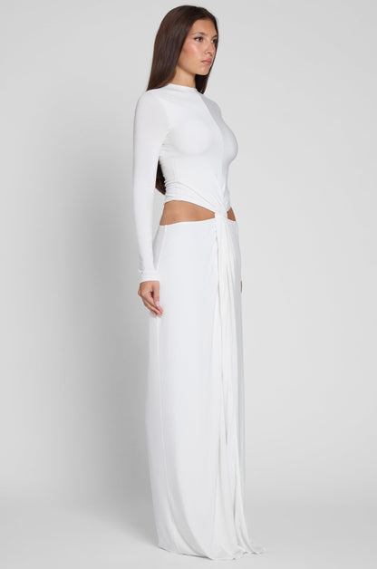 Elegant White Maxi Dress with Long Sleeves & Front Slit for Timeless Style 6