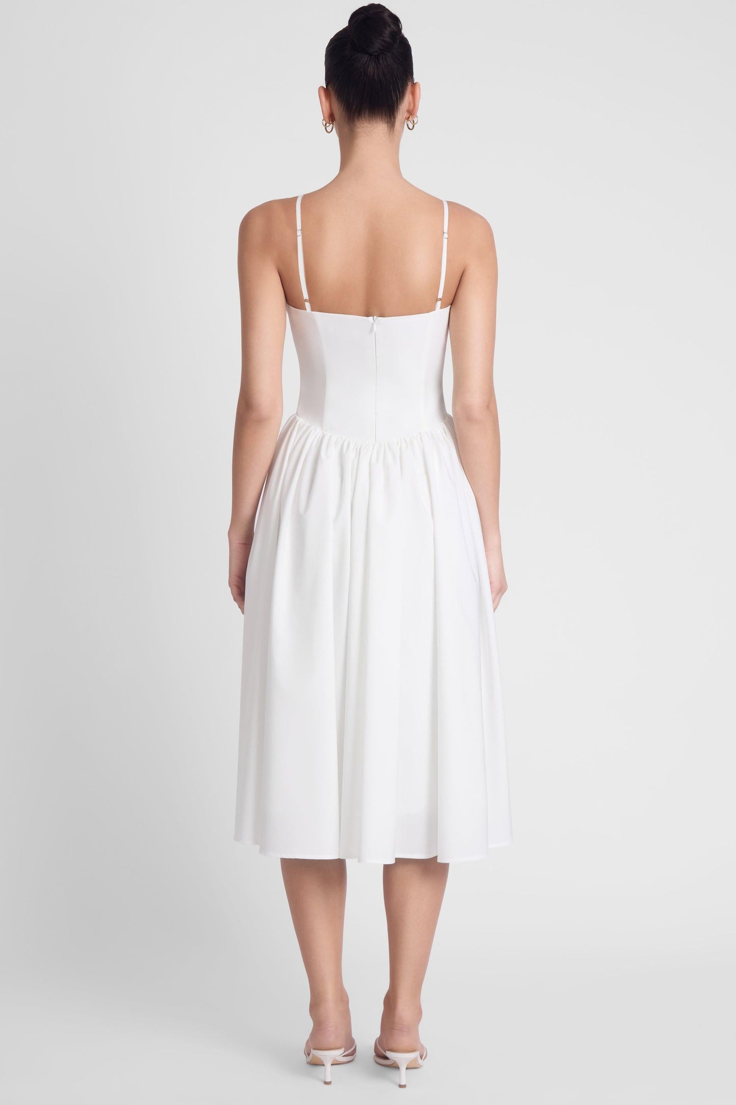 Elegant White Midi Dress | Ballerina Bustier Style with Gathered Detail | Flattering Fit for Any Occasion 5