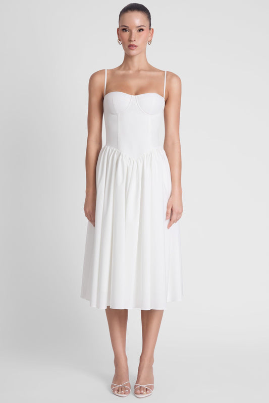 Elegant White Midi Dress with Ballerina Bustier Design for Timeless Style 0