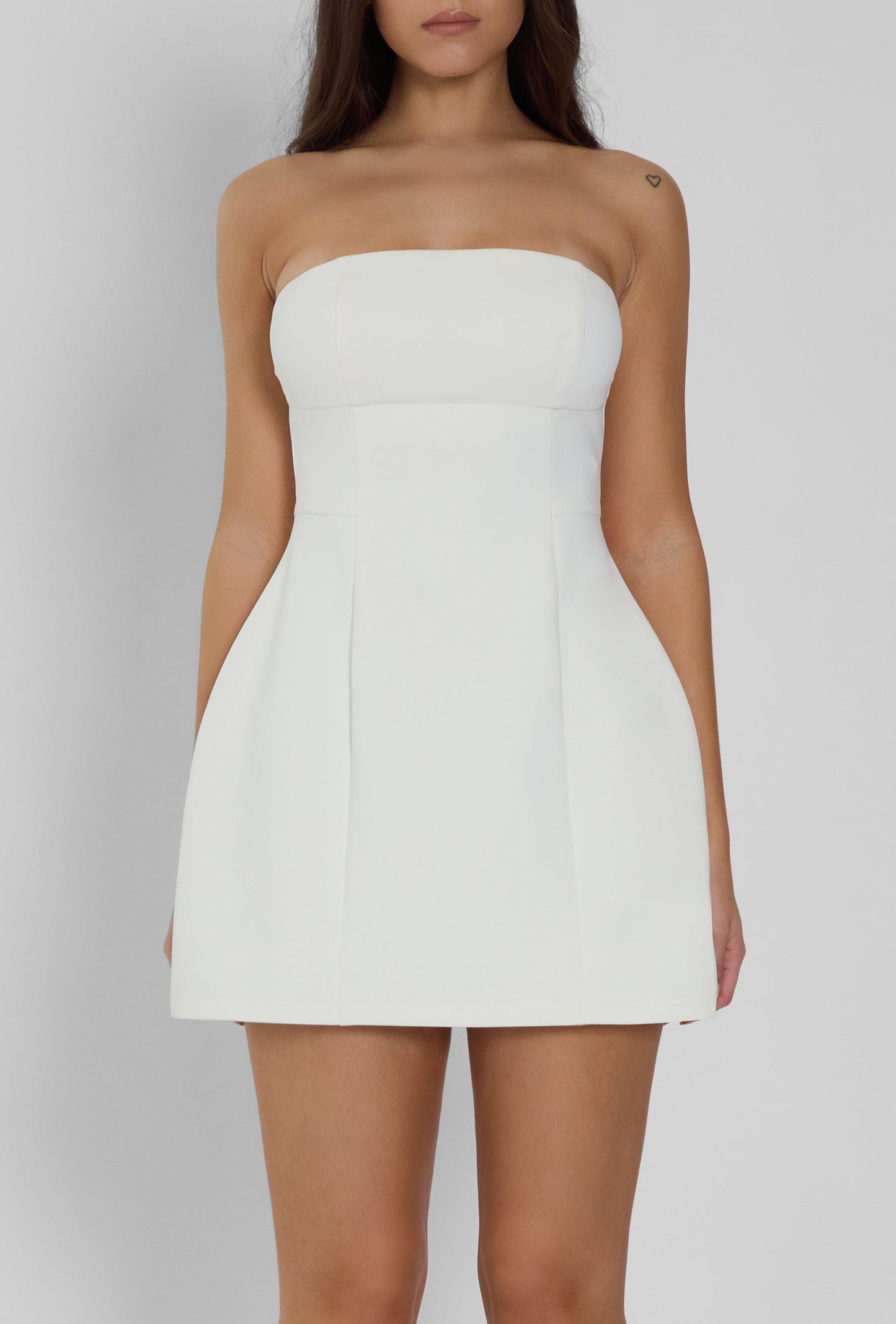 Eres Collection | White Mini Dress with Fitted Bodice & Unique Seam Detail | Elegant Design for Effortless Style 3