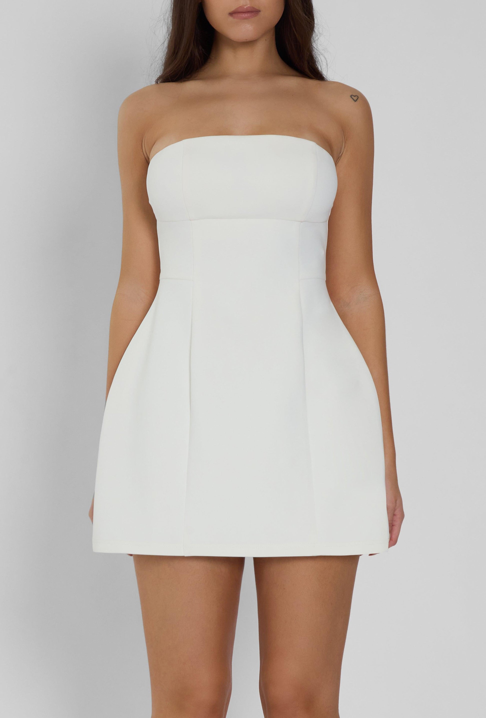 Eres Collection | White Mini Dress with Fitted Bodice & Unique Seam Detail | Elegant Design for Effortless Style 3