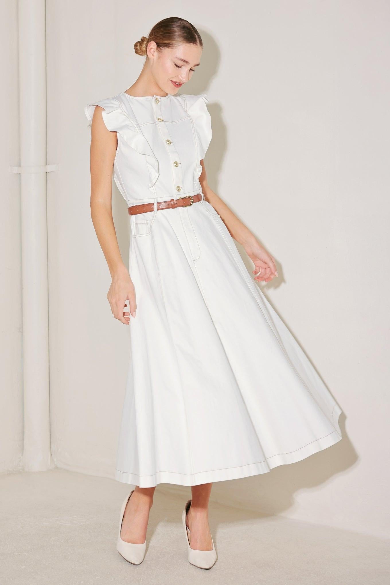SOFT POWER STORY WOVEN MIDI DRESS