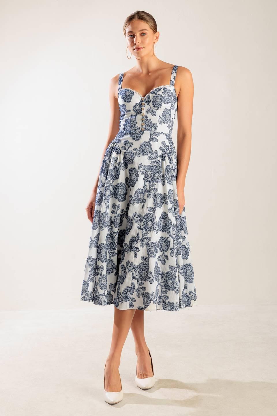 EXPLORING NEW INTERESTS WOVEN MIDI DRESS