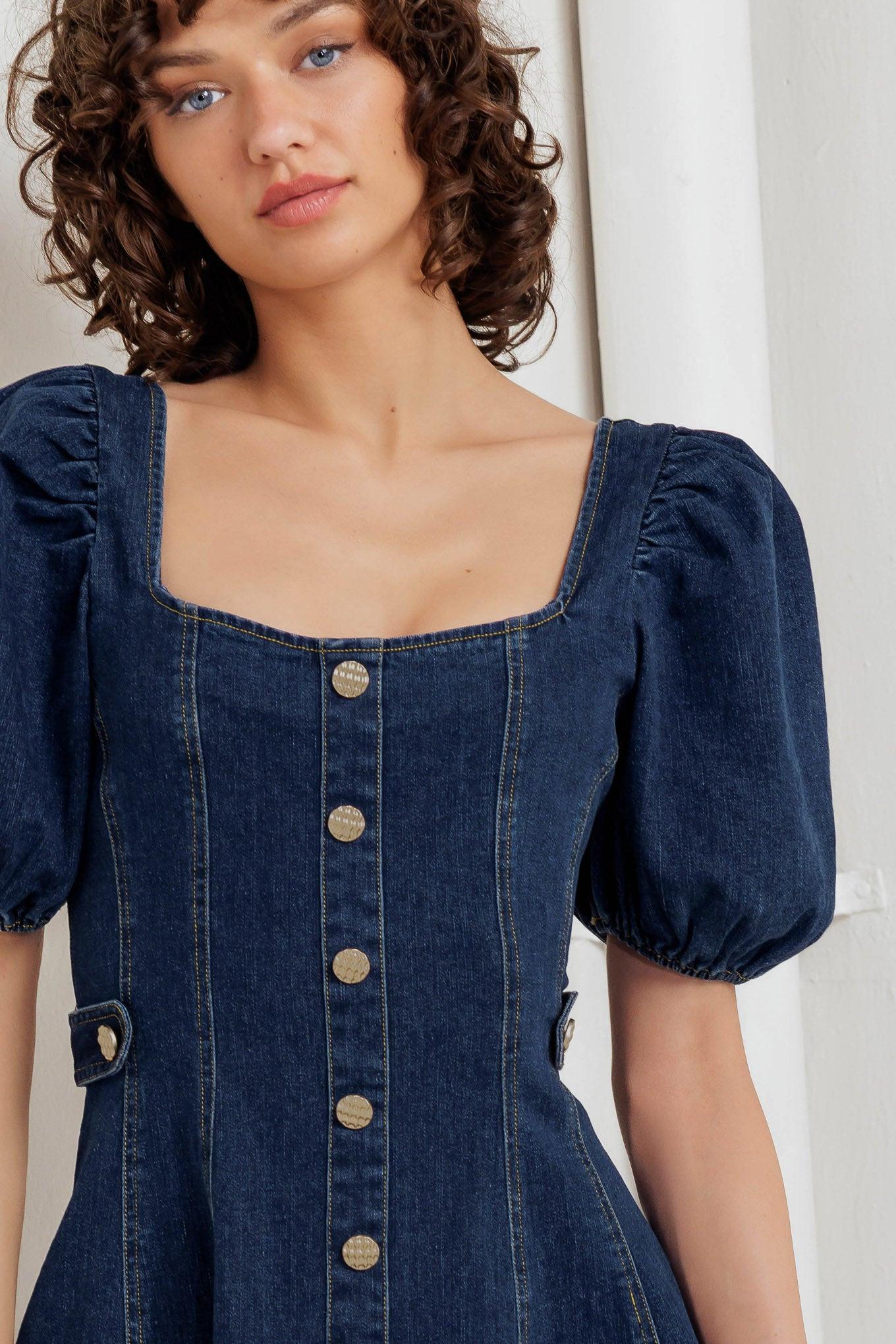 PUFF & PLAY DENIM MINI DRESS