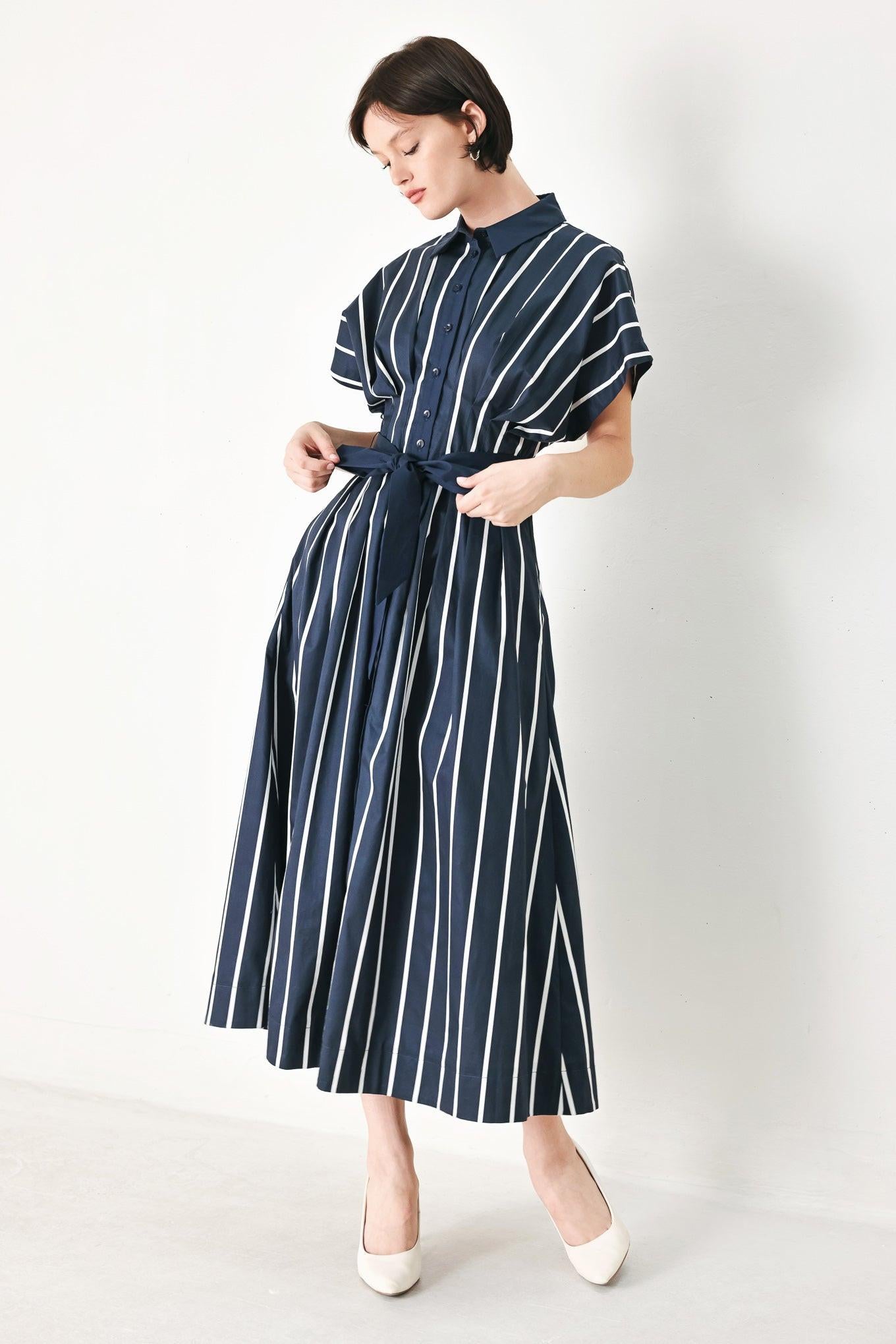 PINSTRIPE STORY WOVEN MIDI DRESS