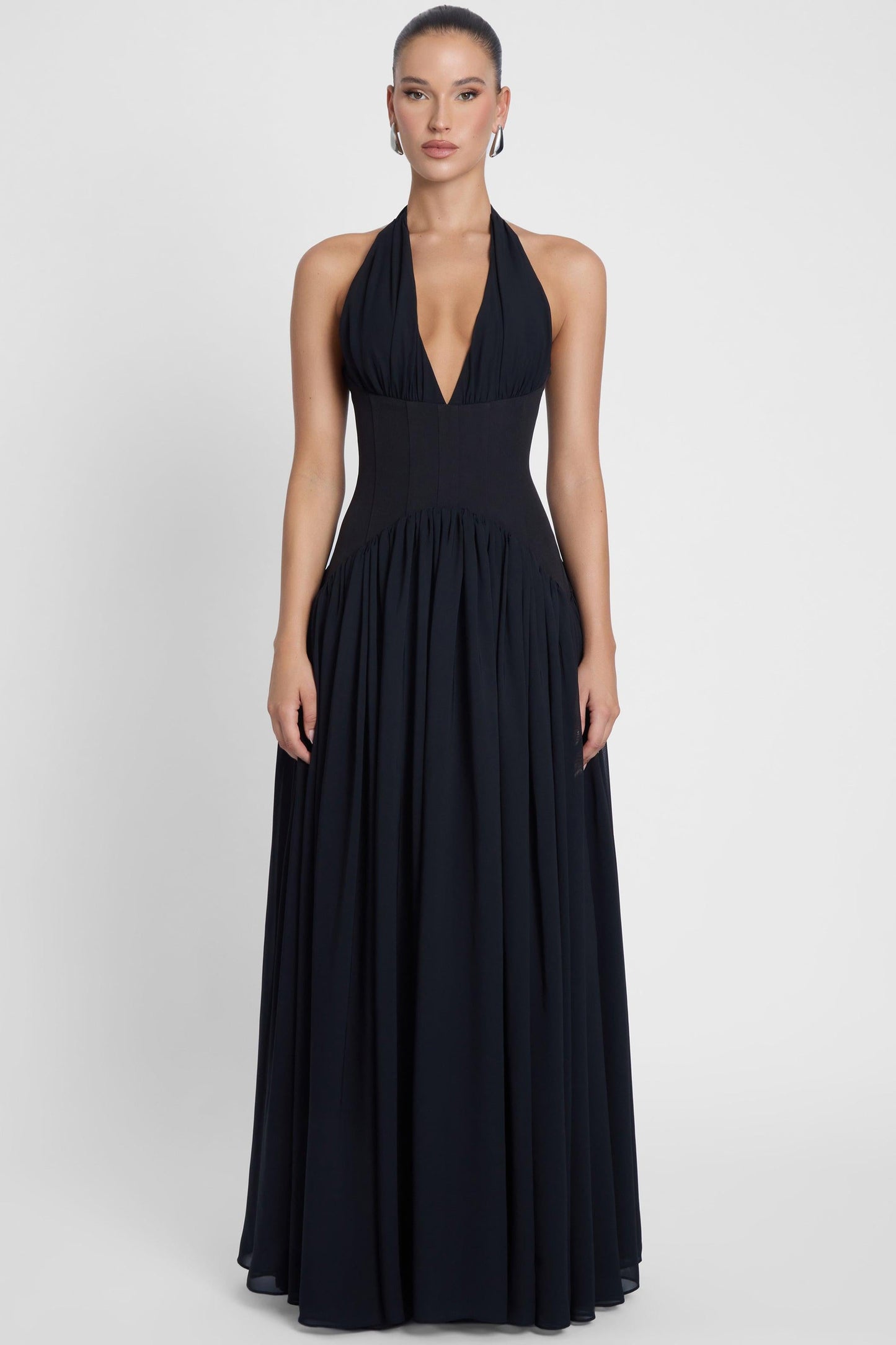 Harlowe Collection | Black Maxi Dress with Corset Waist & Halter Neckline | Elegant Fit for Timeless Style 0