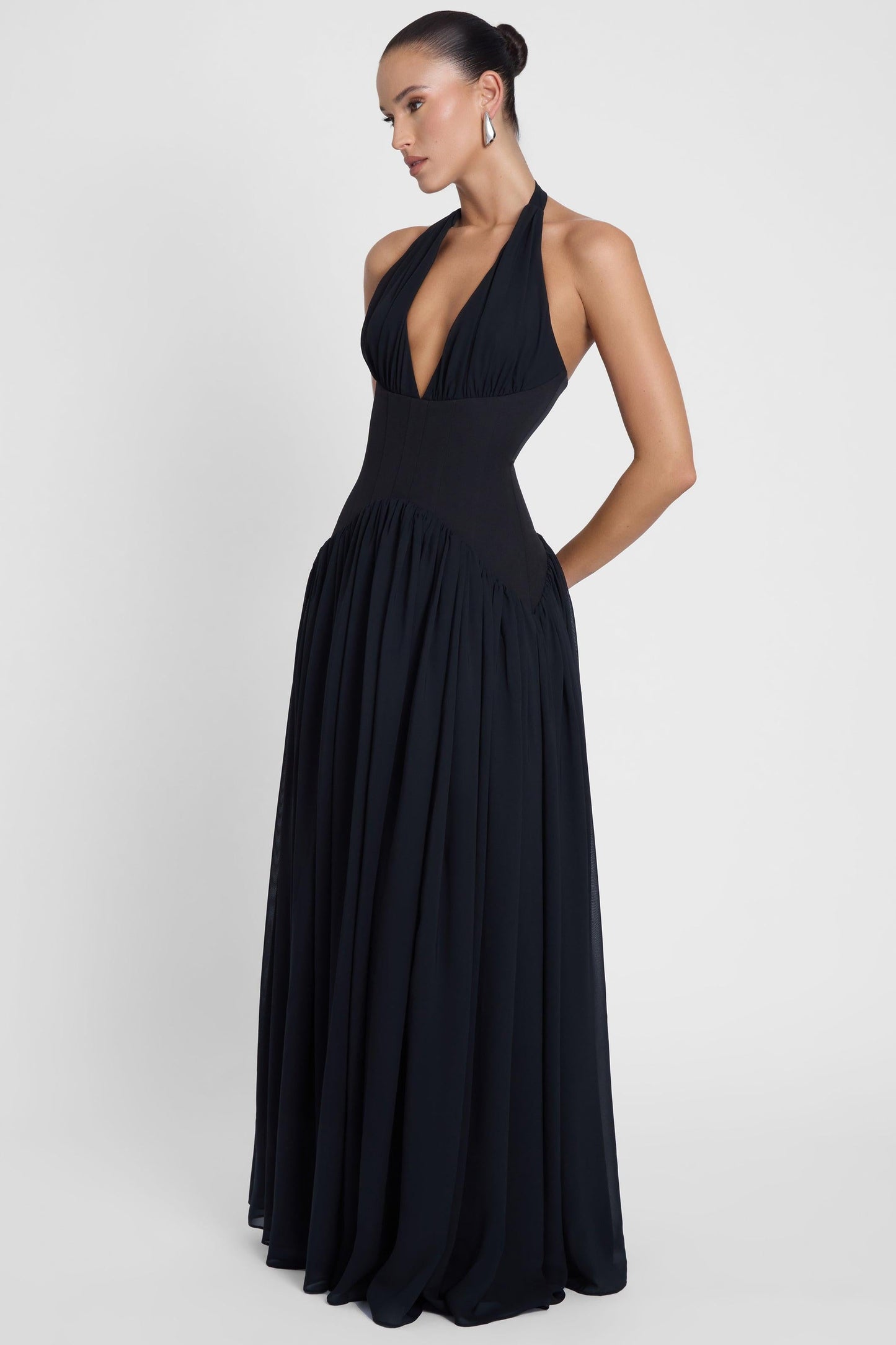 Harlowe Collection | Black Maxi Dress with Corset Waist & Halter Neckline | Elegant Fit for Timeless Style 2
