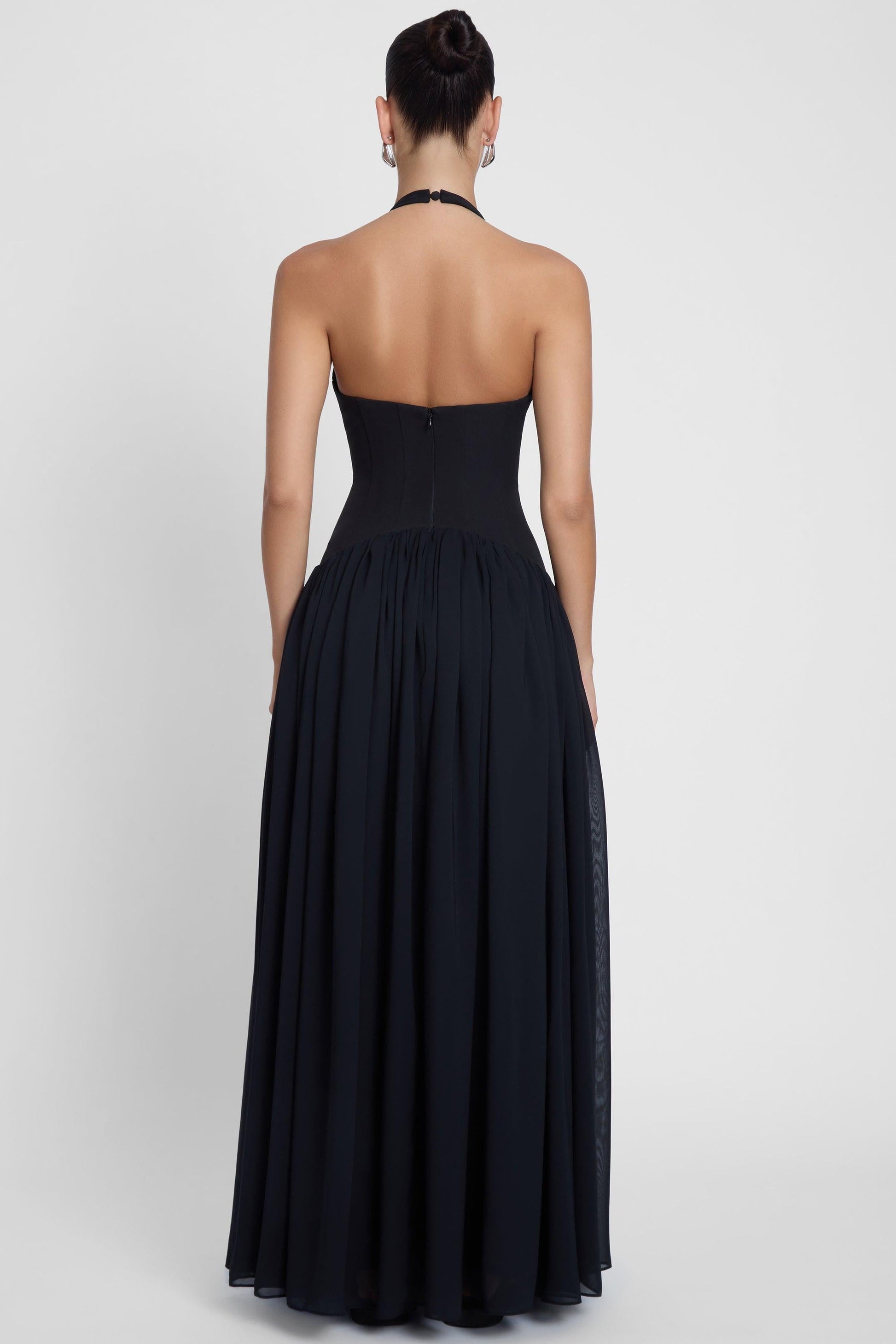 Harlowe Collection | Black Maxi Dress with Corset Waist & Halter Neckline | Elegant Fit for Timeless Style 3