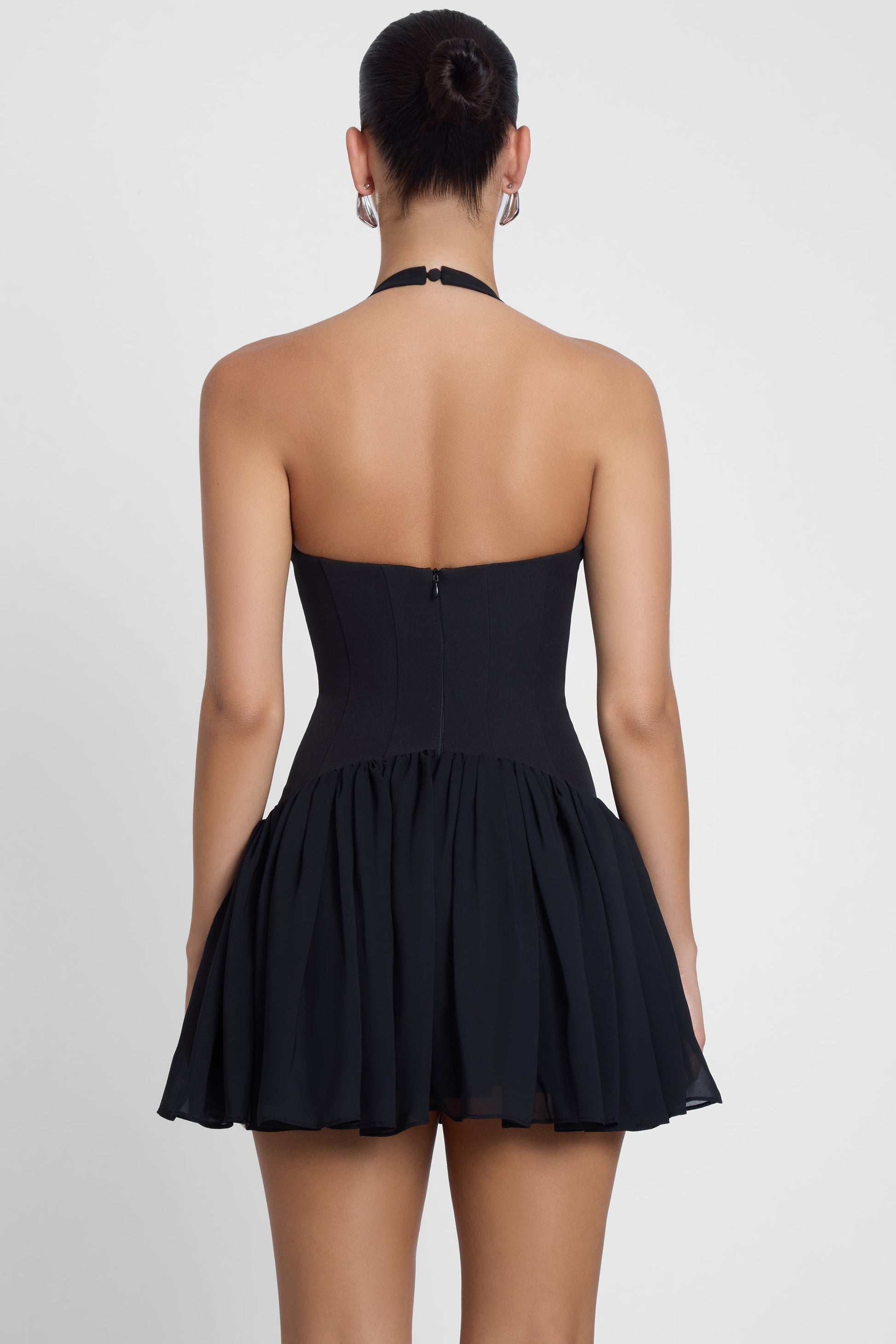 Harper Collection | Black Mini Dress with Corset Waist & Halter Neckline | Elegant Style for Special Events 6
