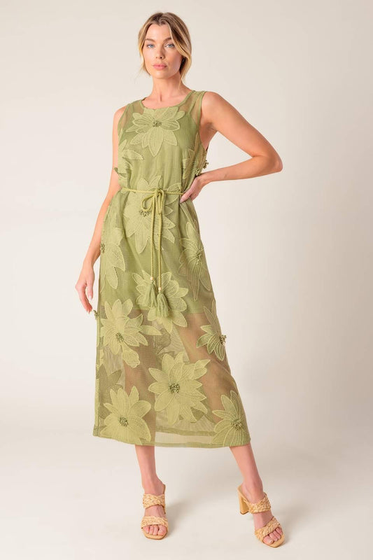 IN MY FREE TIME WOVEN LACE MIDI DRESS