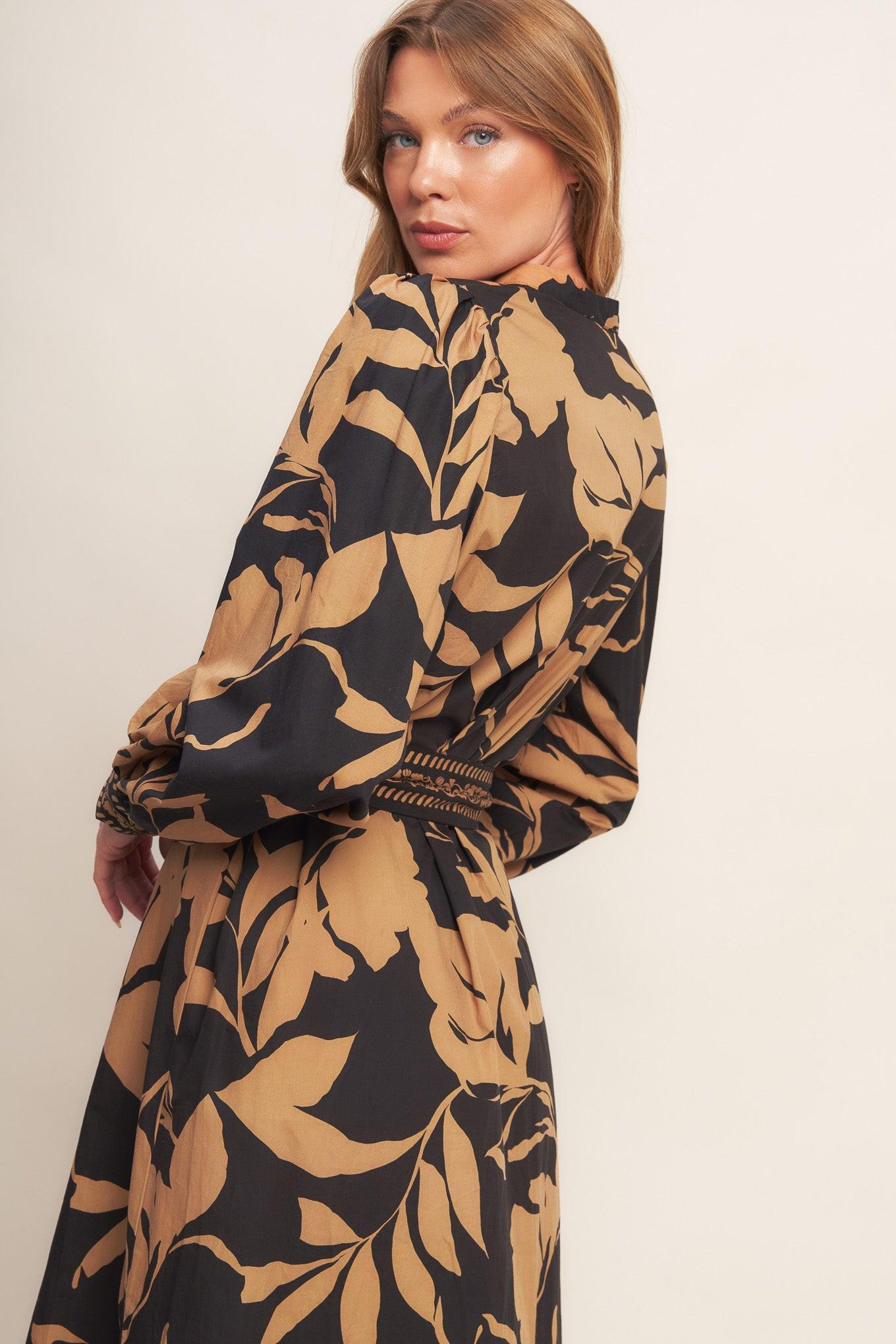 AUTUMN LEAF WOVEN MIDI DRESS