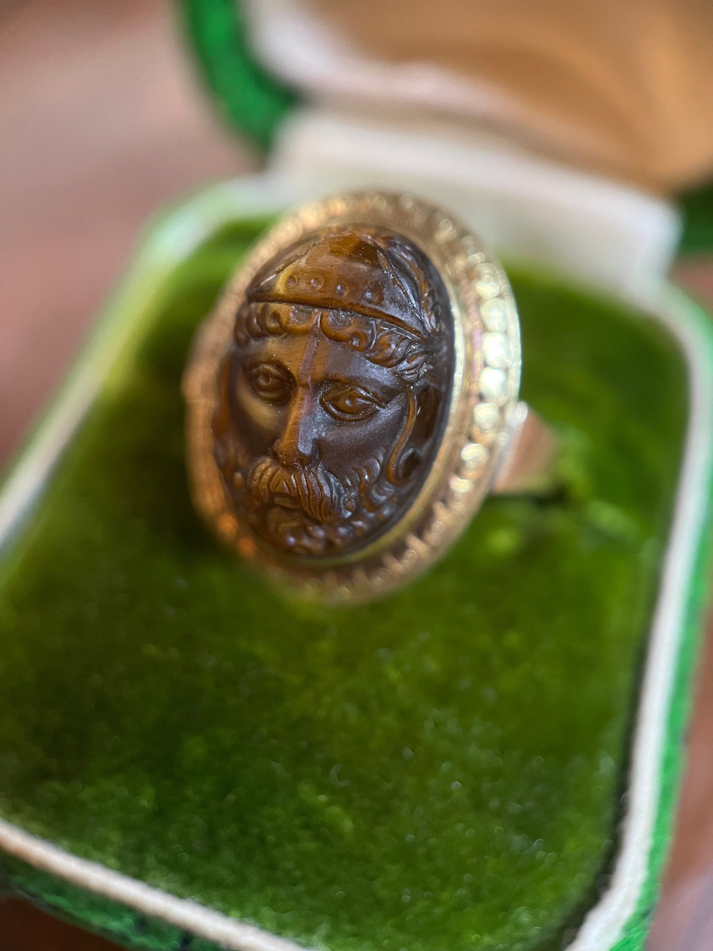 Reserved - 14k Gold Carved Tigers Eye Ring