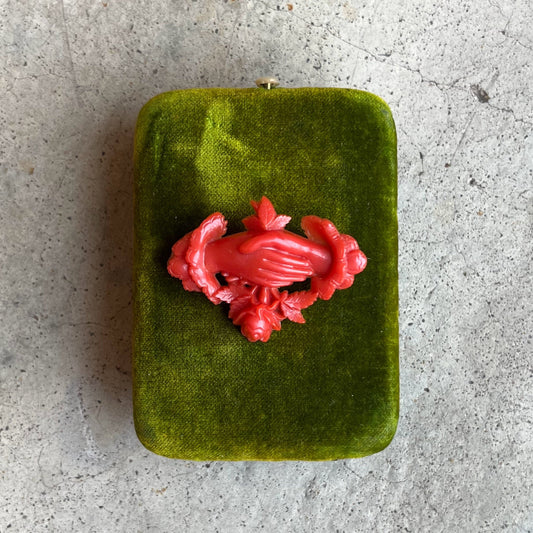 c. 1880s-1890s "Coral" Celluloid Fede Brooch