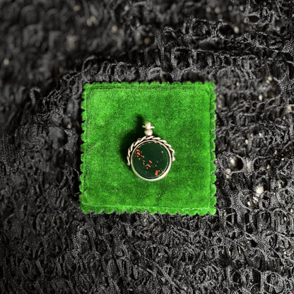 1920s Sterling Silver Bloodstone Fob Pendant | Antique Jewelry