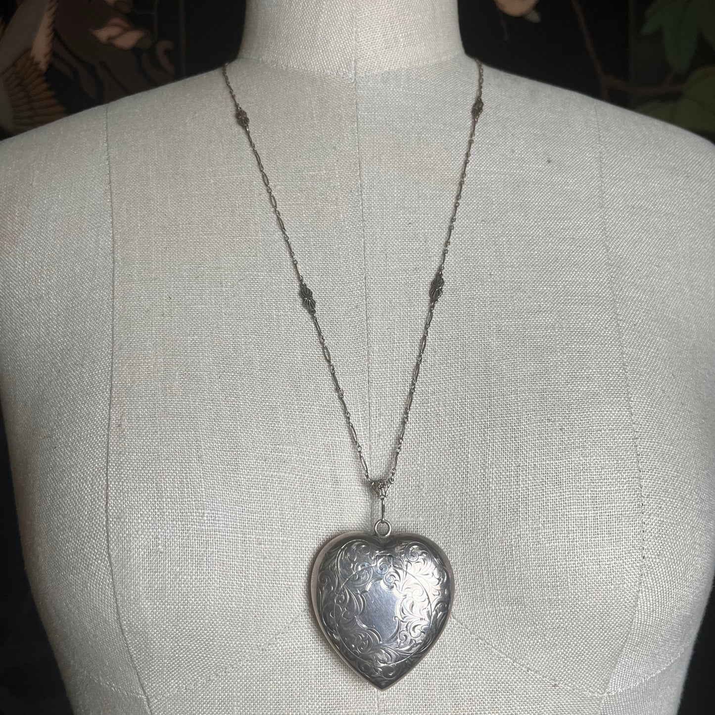 c. 1910s-1920s Sterling Silver Heart Compact Necklace