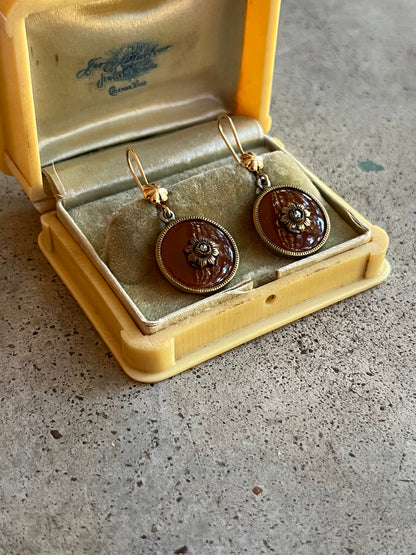 c. 1940s Carnelian Marcasite Flower Earrings