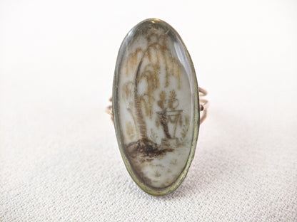 Georgian 18th Century Gold Memorial Sepia Ring | Size 7.25