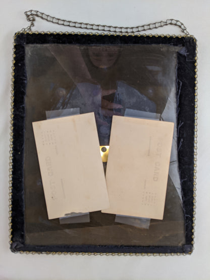 1910s-20s Picture Frame Wall Hanging | Velvet + Wood