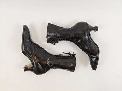 1920s Black Lace Up Louis Heel Boots | Approx Sz 6.5-7
