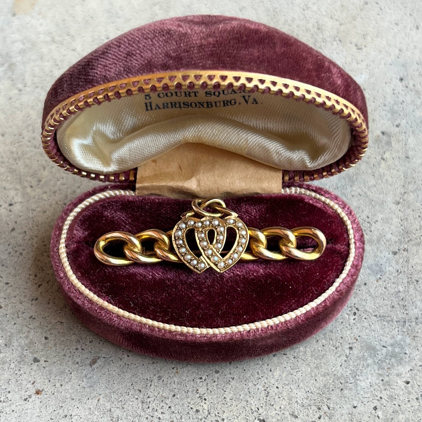 Late 19th c. 14k Gold Lover's Knot Double Heart Brooch