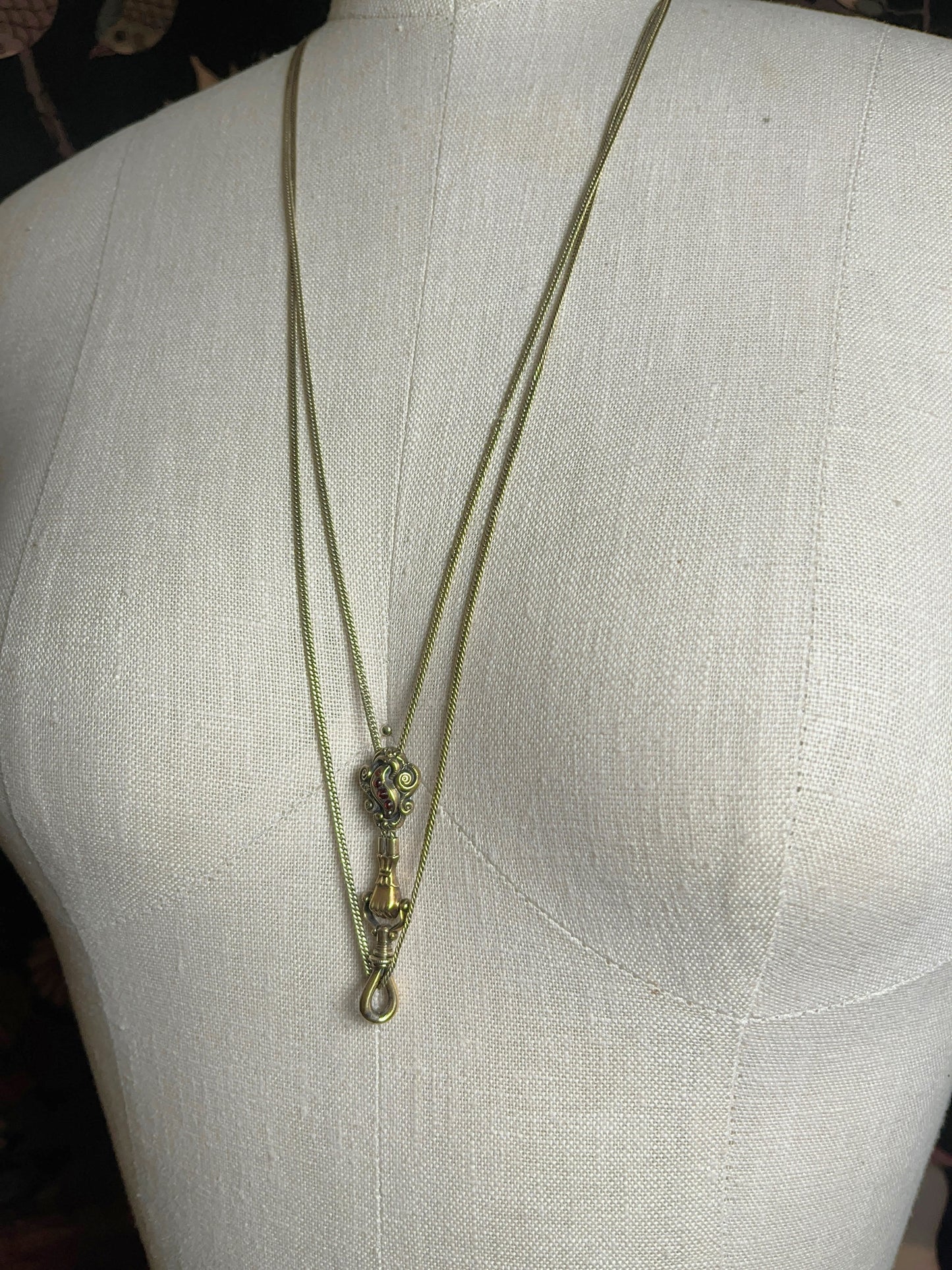14k Gold Georgian Figural Fist Long Guard Chain
